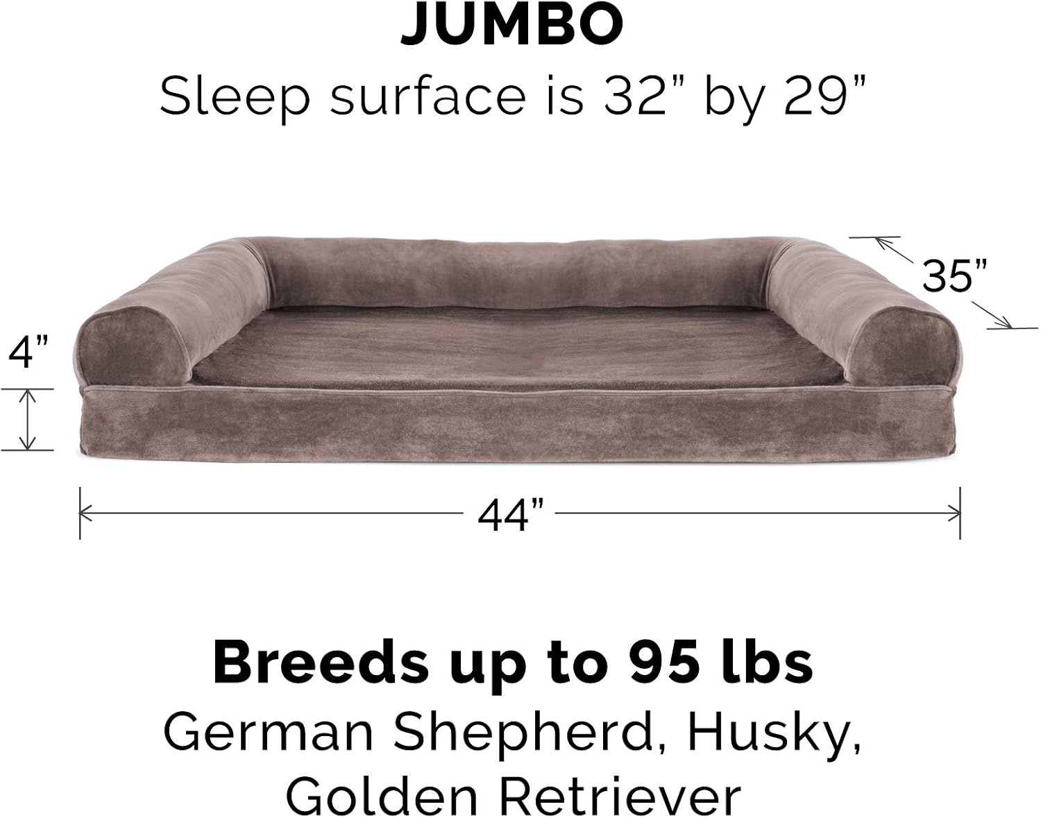 image:imageFurhaven Orthopedic Dog Bed for Large Dogs w Removable Bolsters amp Washable Cover For Dogs Up to 95 lbs Quilted Sofa Navy Blue JumboXLDriftwood Brown