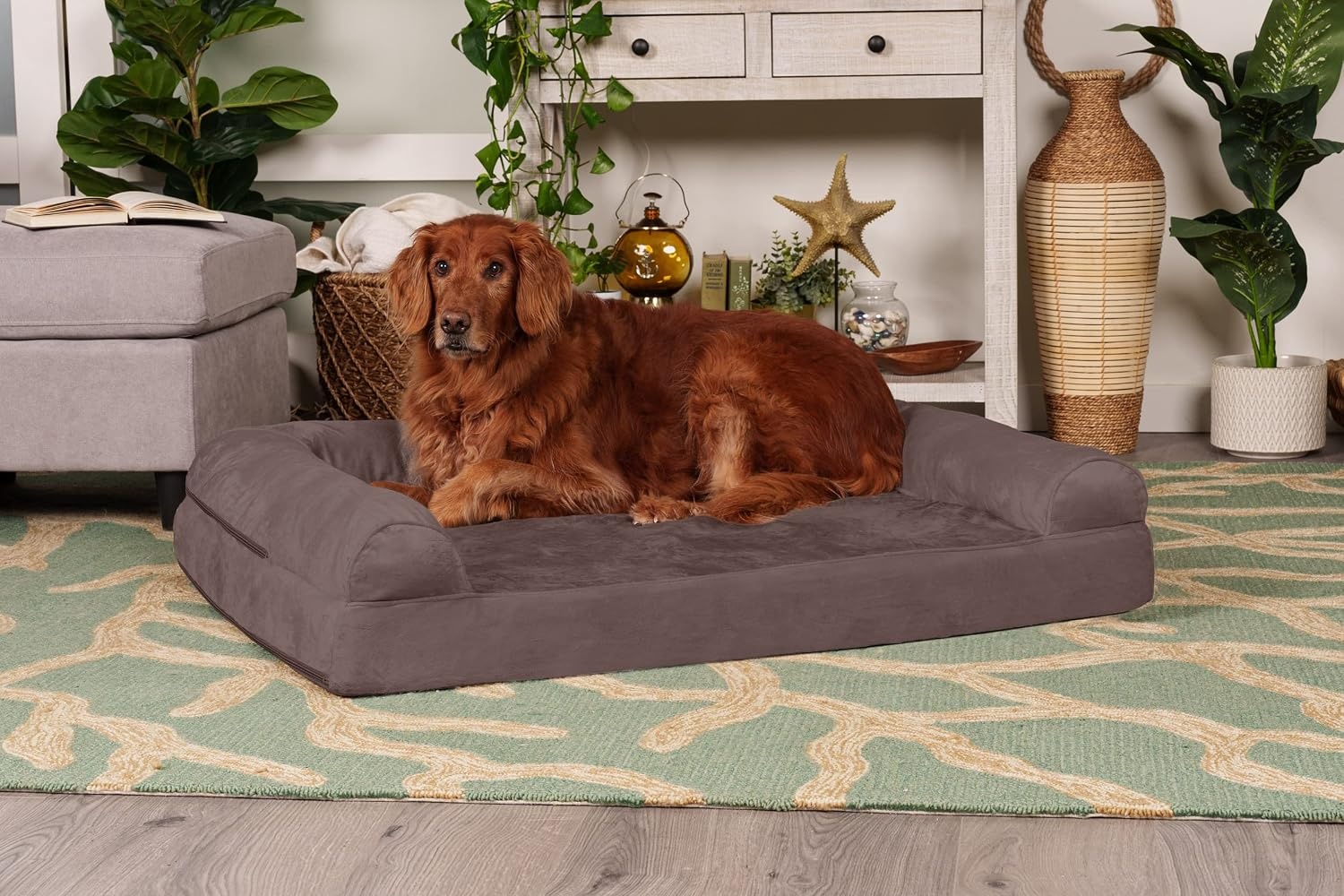 image:imageFurhaven Orthopedic Dog Bed for Large Dogs w Removable Bolsters amp Washable Cover For Dogs Up to 95 lbs Quilted Sofa Navy Blue JumboXLDriftwood Brown