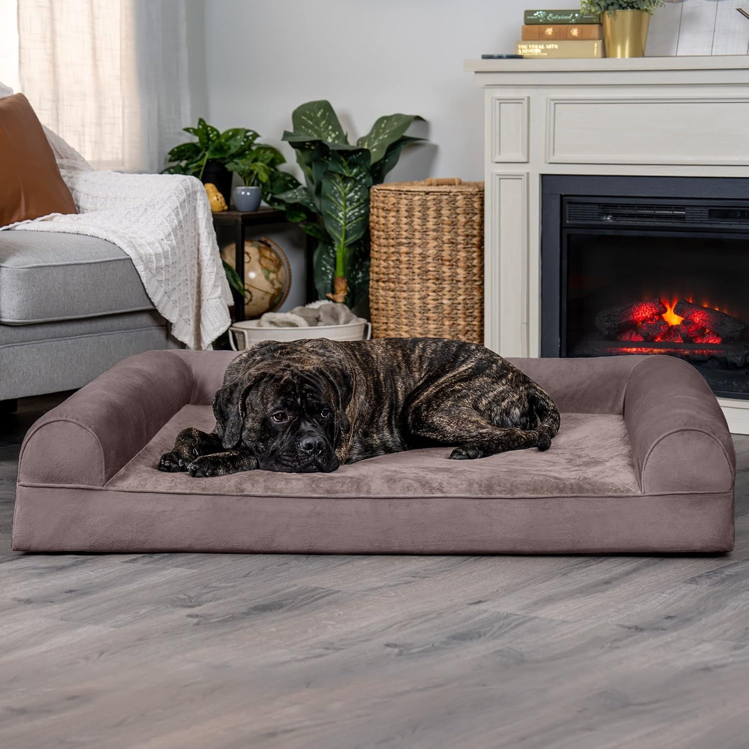 image:imageFurhaven Orthopedic Dog Bed for Large Dogs w Removable Bolsters amp Washable Cover For Dogs Up to 95 lbs Quilted Sofa Navy Blue JumboXLDriftwood Brown