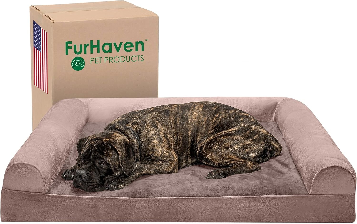 image:imageFurhaven Orthopedic Dog Bed for Large Dogs w Removable Bolsters amp Washable Cover For Dogs Up to 95 lbs Quilted Sofa Navy Blue JumboXLDriftwood Brown