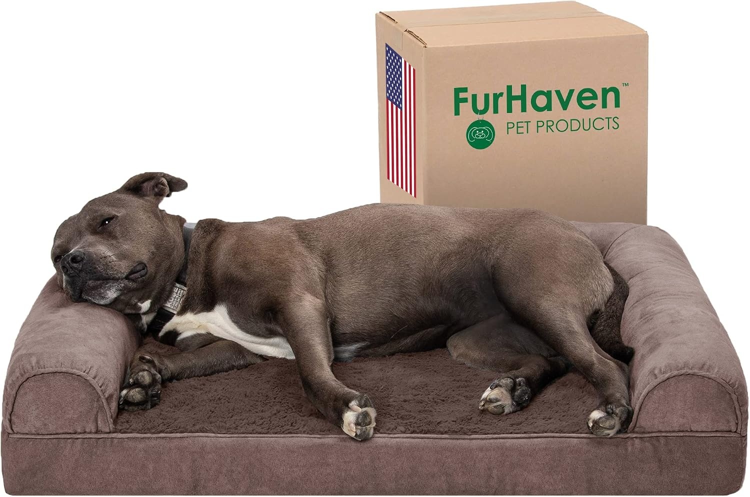 image:imageFurhaven Orthopedic Dog Bed for Large Dogs w Removable Bolsters amp Washable Cover For Dogs Up to 95 lbs Quilted Sofa Navy Blue JumboXLDriftwood Brown
