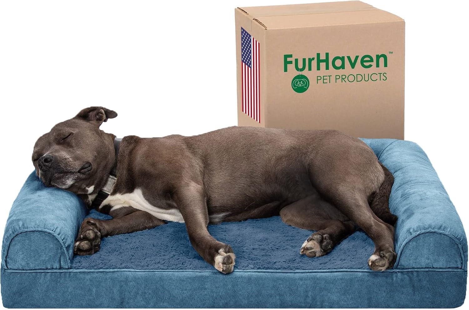 image:imageFurhaven Orthopedic Dog Bed for Large Dogs w Removable Bolsters amp Washable Cover For Dogs Up to 95 lbs Quilted Sofa Navy Blue JumboXLHarbor Blue