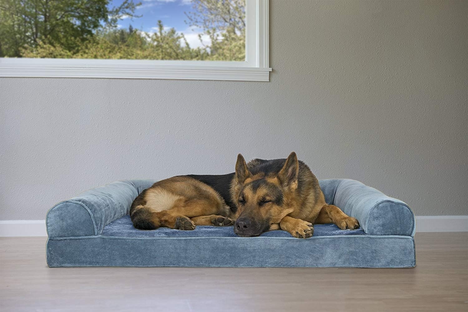 image:imageFurhaven Orthopedic Dog Bed for Large Dogs w Removable Bolsters amp Washable Cover For Dogs Up to 95 lbs Quilted Sofa Navy Blue JumboXLHarbor Blue