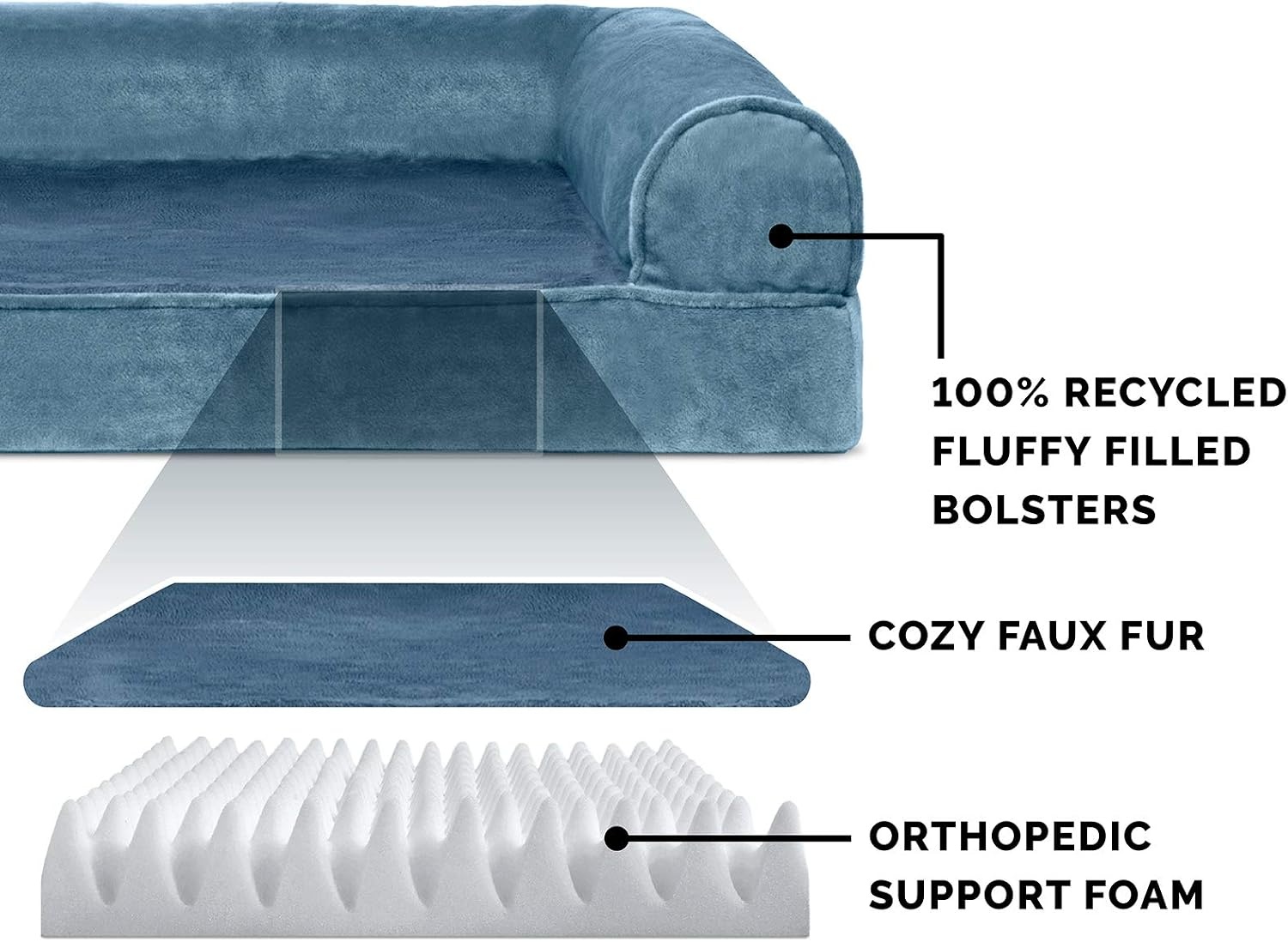 image:imageFurhaven Orthopedic Dog Bed for Large Dogs w Removable Bolsters amp Washable Cover For Dogs Up to 95 lbs Quilted Sofa Navy Blue JumboXLHarbor Blue