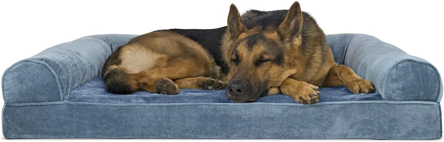 image:imageFurhaven Orthopedic Dog Bed for Large Dogs w Removable Bolsters amp Washable Cover For Dogs Up to 95 lbs Quilted Sofa Navy Blue JumboXLHarbor Blue