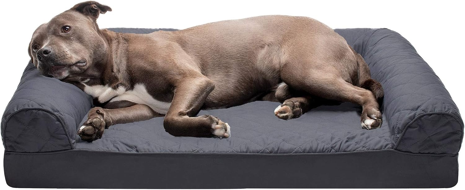 image:imageFurhaven Orthopedic Dog Bed for Large Dogs w Removable Bolsters amp Washable Cover For Dogs Up to 95 lbs Quilted Sofa Navy Blue JumboXLIron Gray