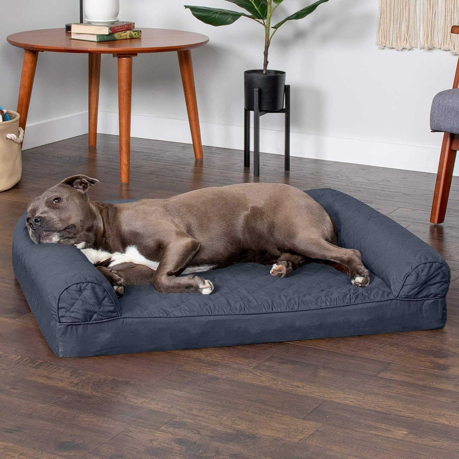 image:imageFurhaven Orthopedic Dog Bed for Large Dogs w Removable Bolsters amp Washable Cover For Dogs Up to 95 lbs Quilted Sofa Navy Blue JumboXLIron Gray