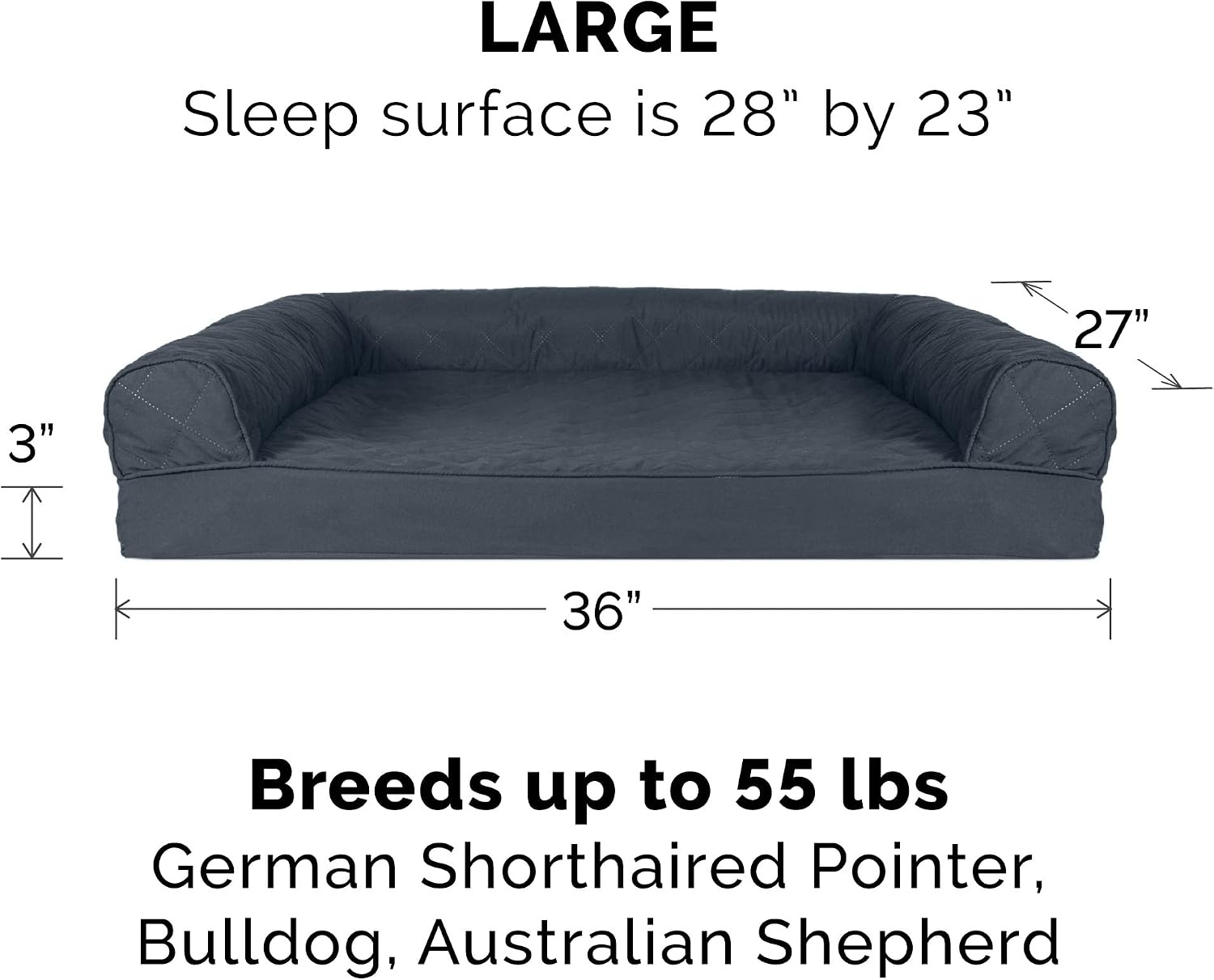 image:imageFurhaven Orthopedic Dog Bed for Large Dogs w Removable Bolsters amp Washable Cover For Dogs Up to 95 lbs Quilted Sofa Navy Blue JumboXLIron Gray