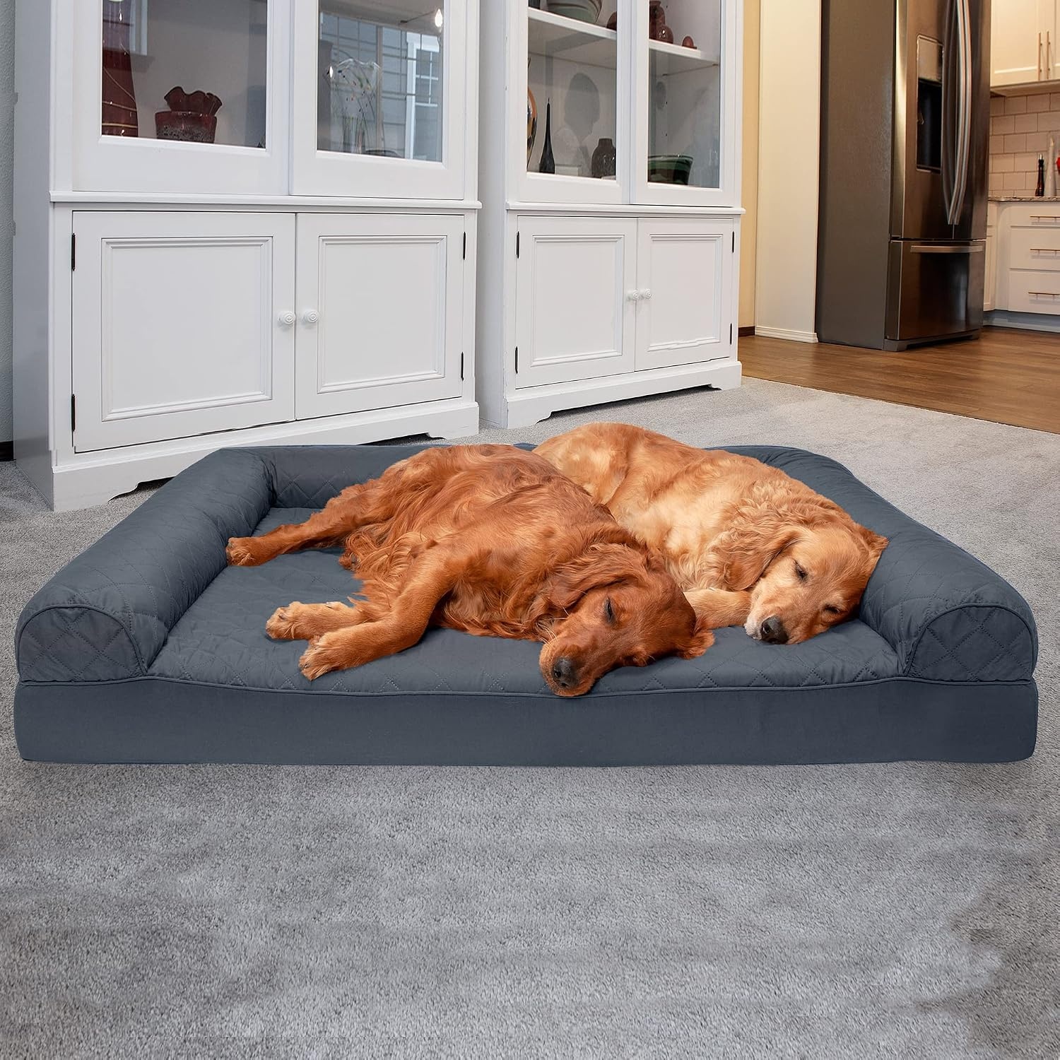 image:imageFurhaven Orthopedic Dog Bed for Large Dogs w Removable Bolsters amp Washable Cover For Dogs Up to 95 lbs Quilted Sofa Navy Blue JumboXLIron Gray