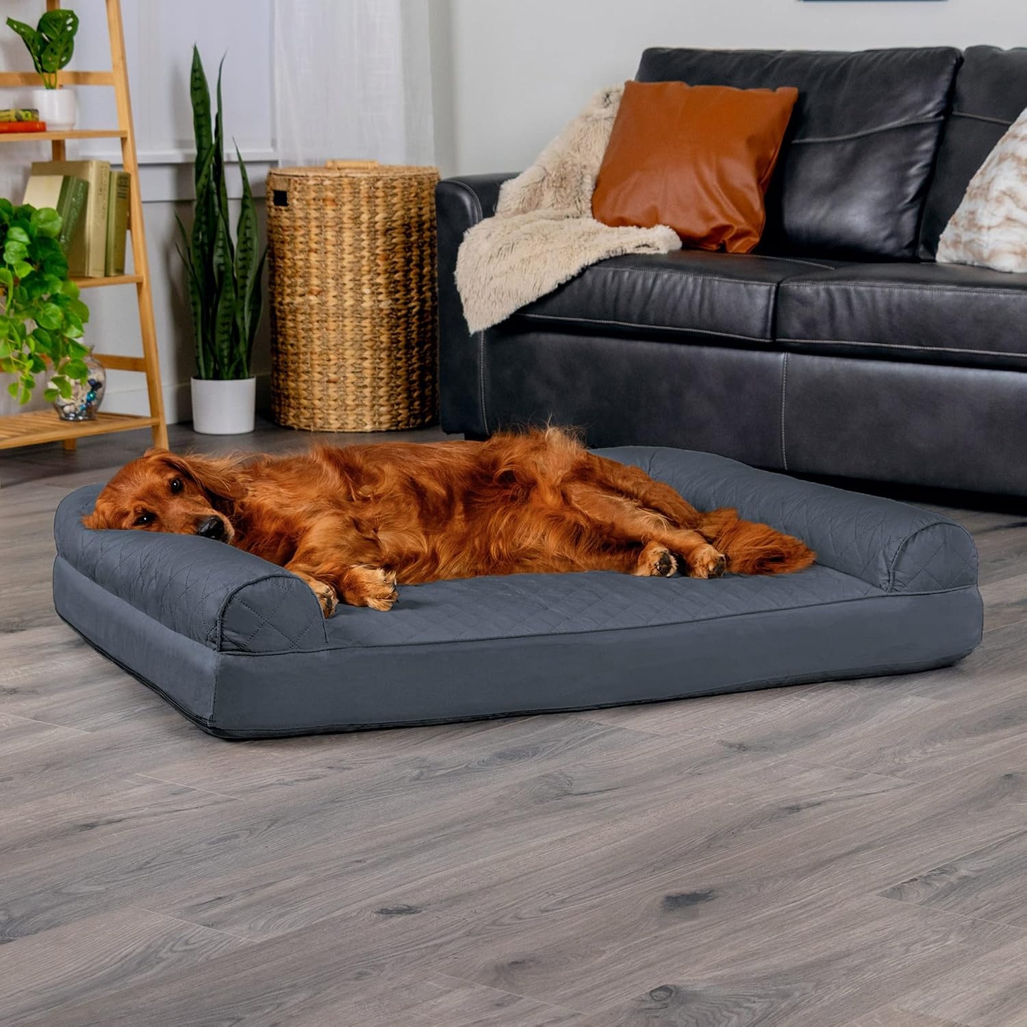 image:imageFurhaven Orthopedic Dog Bed for Large Dogs w Removable Bolsters amp Washable Cover For Dogs Up to 95 lbs Quilted Sofa Navy Blue JumboXLIron Gray