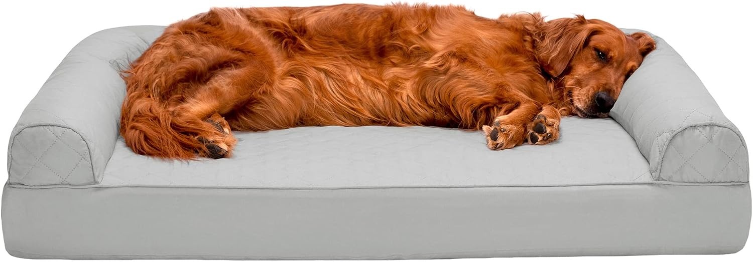 image:imageFurhaven Orthopedic Dog Bed for Large Dogs w Removable Bolsters amp Washable Cover For Dogs Up to 95 lbs Quilted Sofa Navy Blue JumboXLSilver Gray