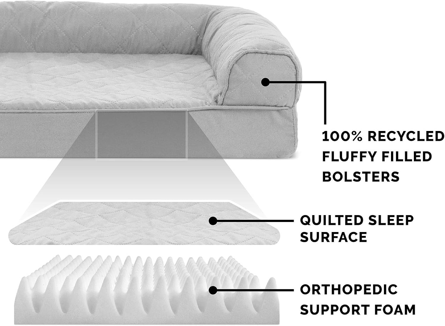 image:imageFurhaven Orthopedic Dog Bed for Large Dogs w Removable Bolsters amp Washable Cover For Dogs Up to 95 lbs Quilted Sofa Navy Blue JumboXLSilver Gray