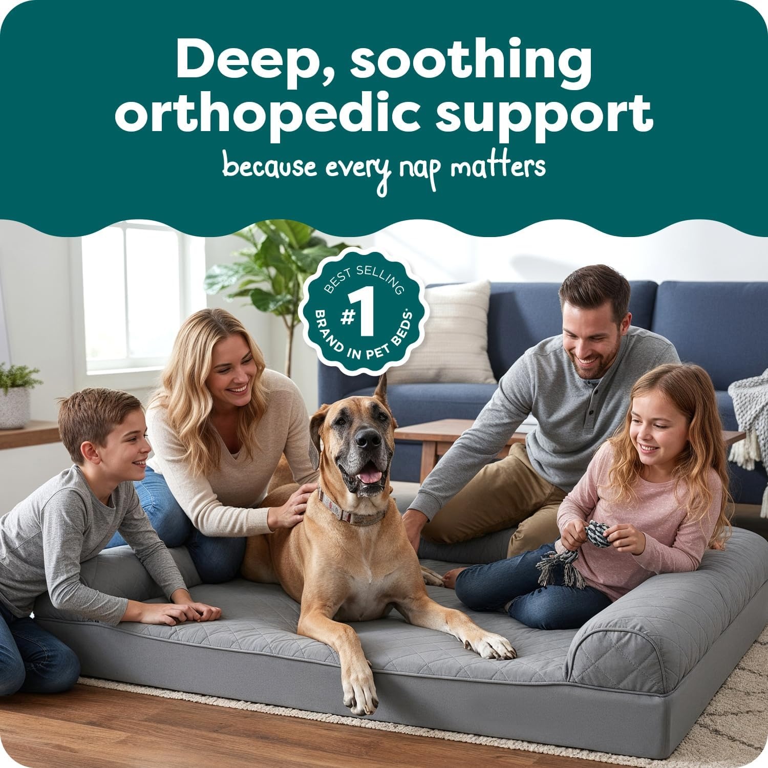 image:imageFurhaven Orthopedic Dog Bed for Large Dogs w Removable Bolsters amp Washable Cover For Dogs Up to 95 lbs Quilted Sofa Navy Blue JumboXLSilver Gray