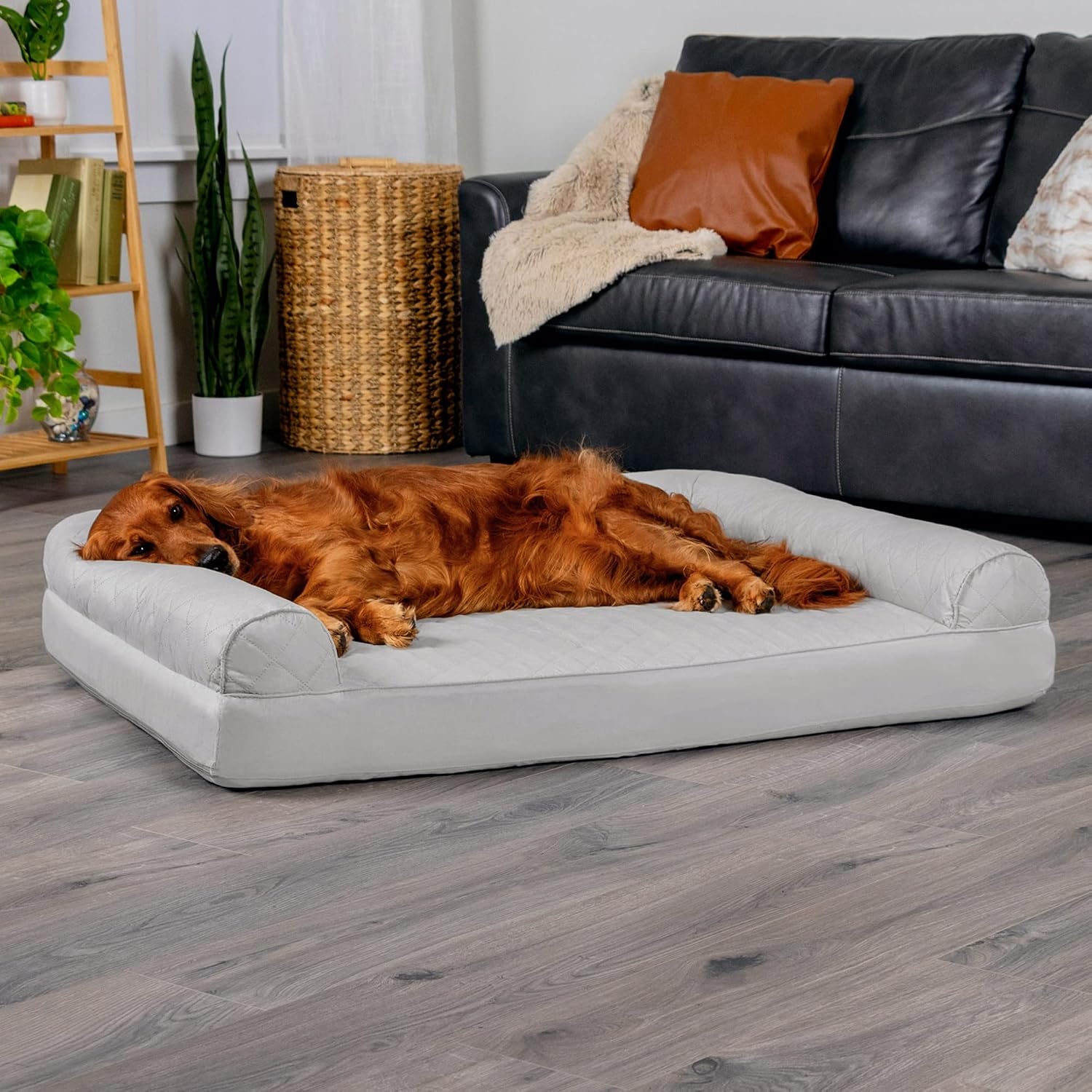 image:imageFurhaven Orthopedic Dog Bed for Large Dogs w Removable Bolsters amp Washable Cover For Dogs Up to 95 lbs Quilted Sofa Navy Blue JumboXLSilver Gray