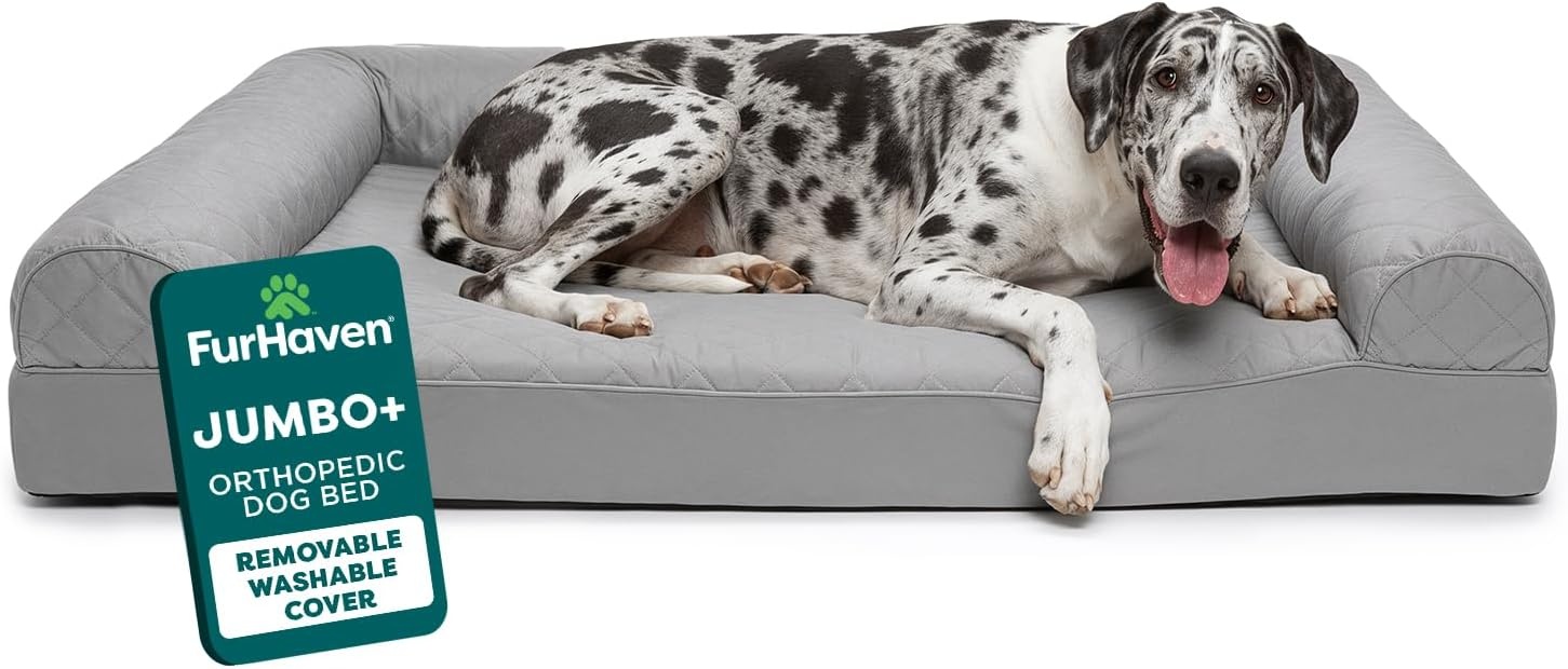 image:imageFurhaven Orthopedic Dog Bed for Large Dogs w Removable Bolsters amp Washable Cover For Dogs Up to 95 lbs Quilted Sofa Navy Blue JumboXLSilver Gray