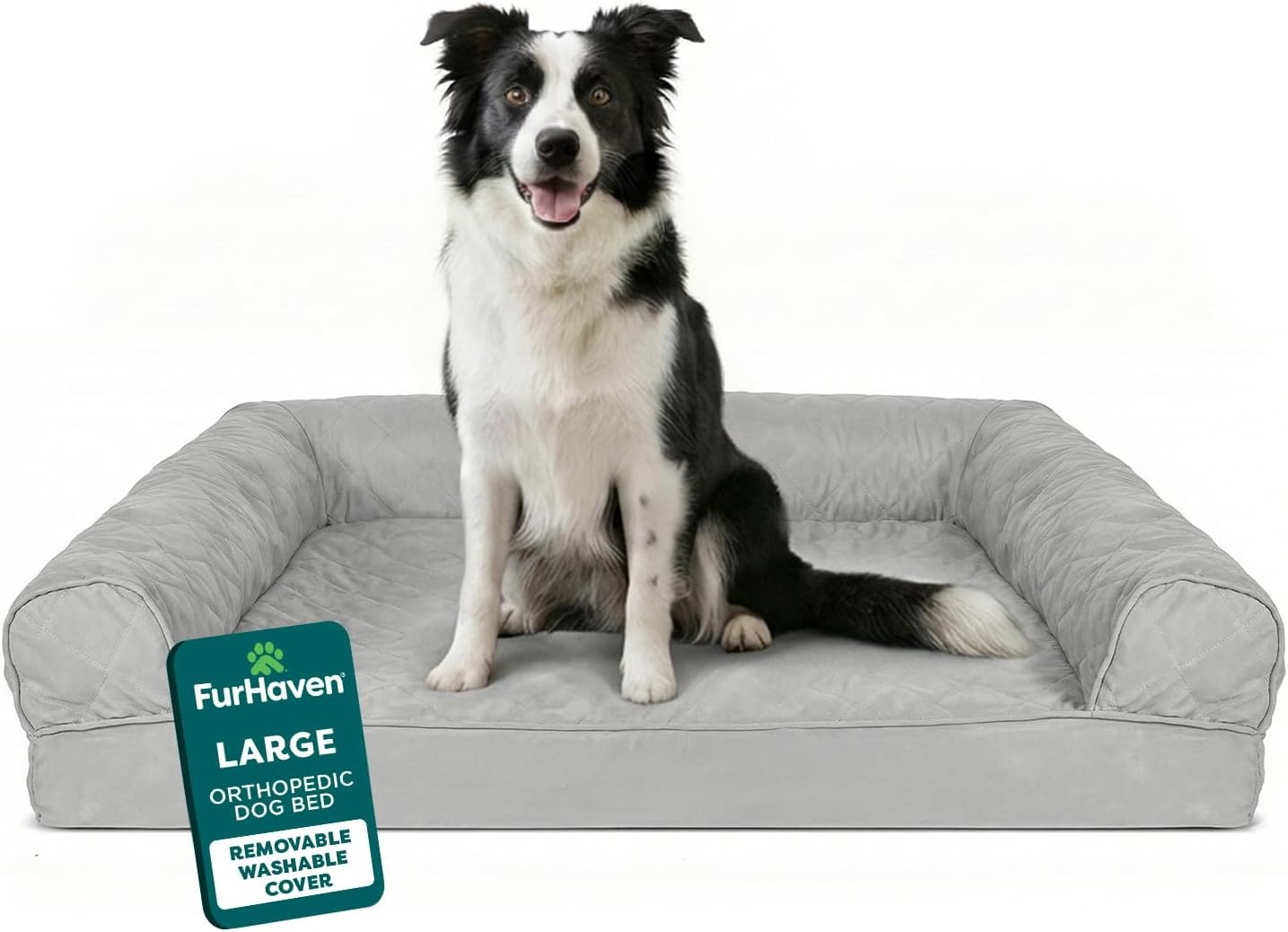 image:imageFurhaven Orthopedic Dog Bed for Large Dogs w Removable Bolsters amp Washable Cover For Dogs Up to 95 lbs Quilted Sofa Navy Blue JumboXLSilver Gray