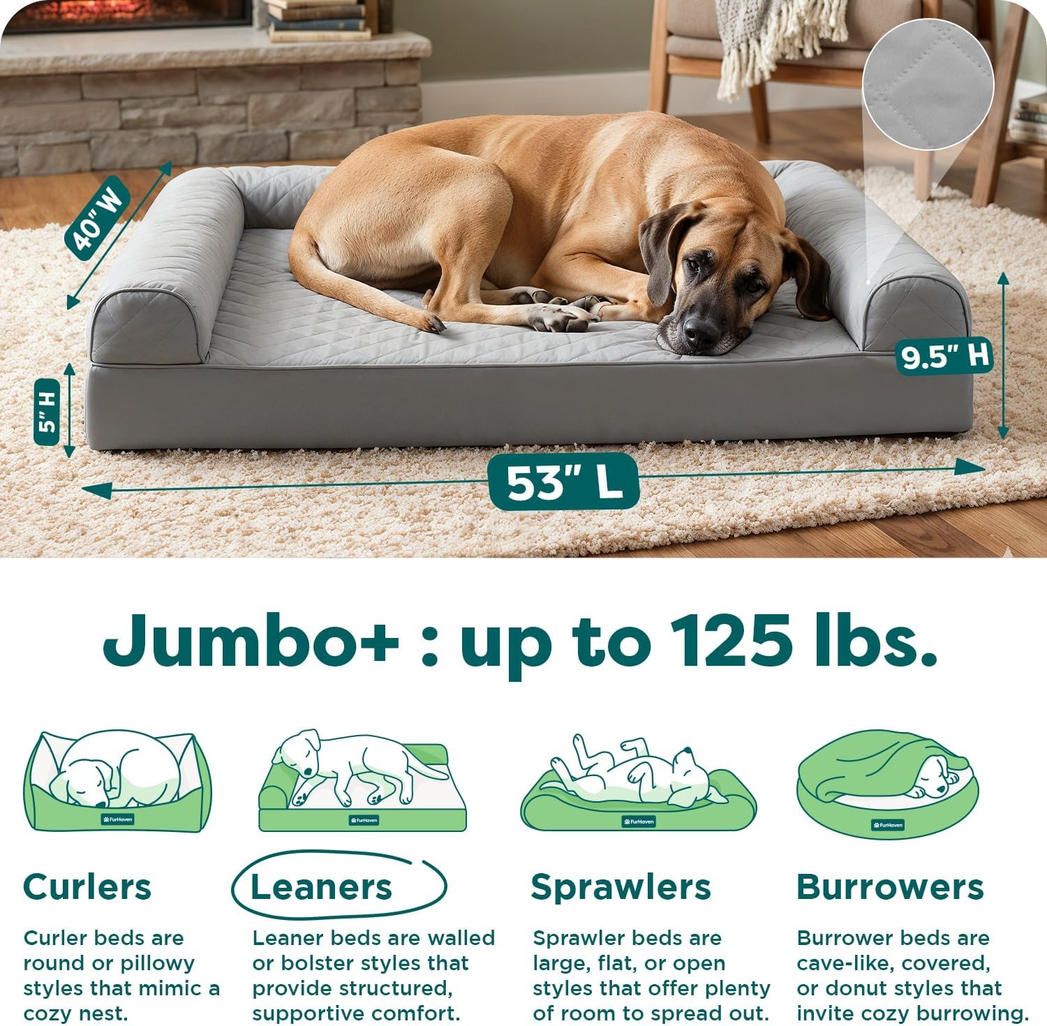image:imageFurhaven Orthopedic Dog Bed for Large Dogs w Removable Bolsters amp Washable Cover For Dogs Up to 95 lbs Quilted Sofa Navy Blue JumboXLSilver Gray