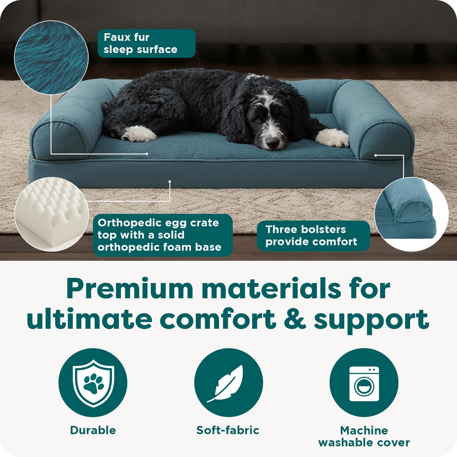 image:imageFurhaven Orthopedic Dog Bed for Large Dogs w Removable Bolsters amp Washable Cover For Dogs Up to 95 lbs Quilted Sofa Navy Blue JumboXLSmoke Gray
