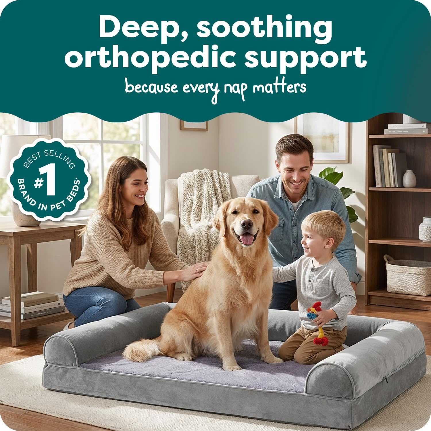 image:imageFurhaven Orthopedic Dog Bed for Large Dogs w Removable Bolsters amp Washable Cover For Dogs Up to 95 lbs Quilted Sofa Navy Blue JumboXLSmoke Gray