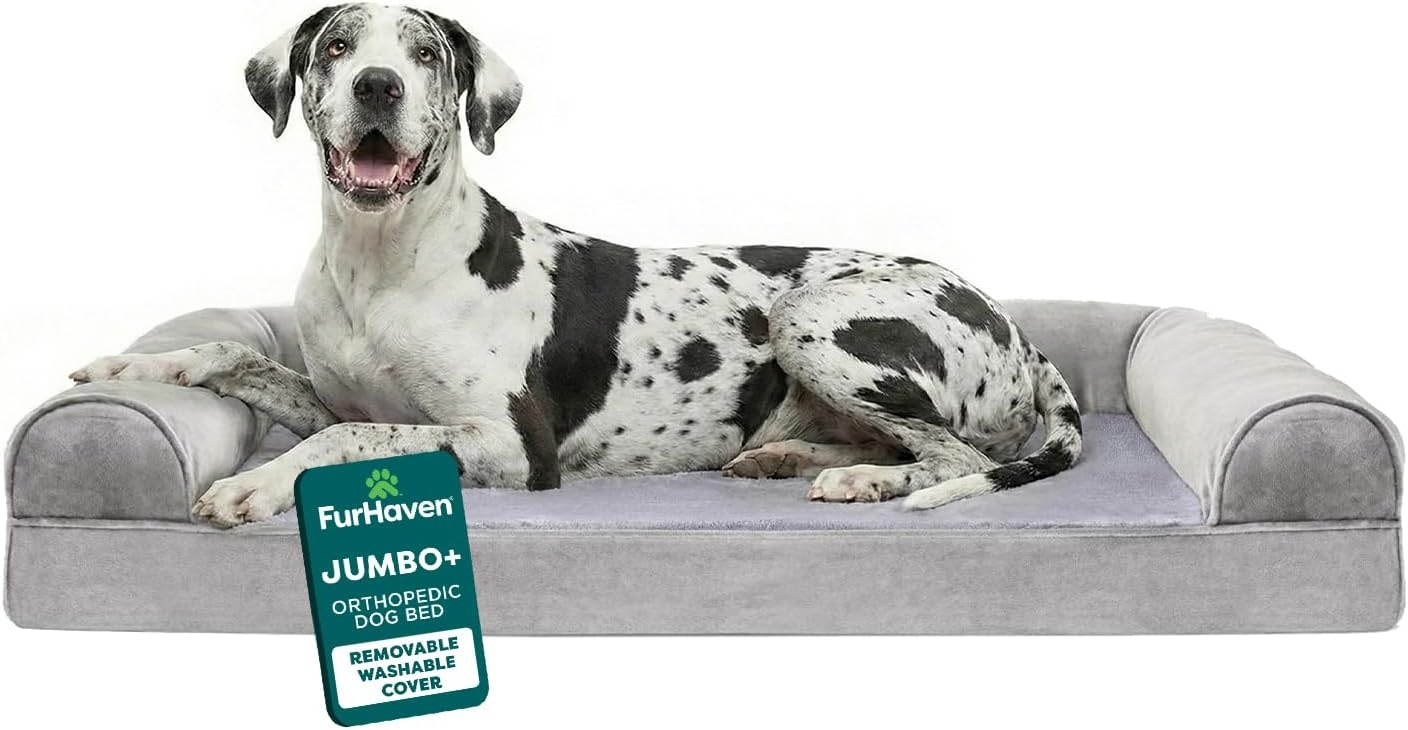 image:imageFurhaven Orthopedic Dog Bed for Large Dogs w Removable Bolsters amp Washable Cover For Dogs Up to 95 lbs Quilted Sofa Navy Blue JumboXLSmoke Gray