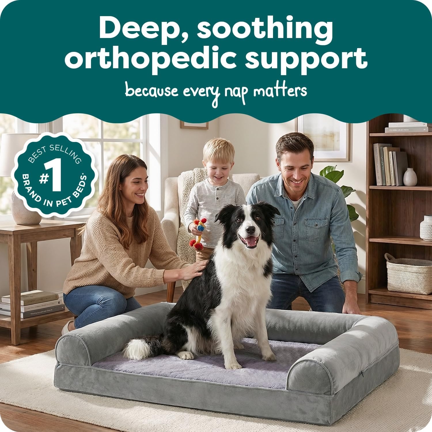 image:imageFurhaven Orthopedic Dog Bed for Large Dogs w Removable Bolsters amp Washable Cover For Dogs Up to 95 lbs Quilted Sofa Navy Blue JumboXLSmoke Gray