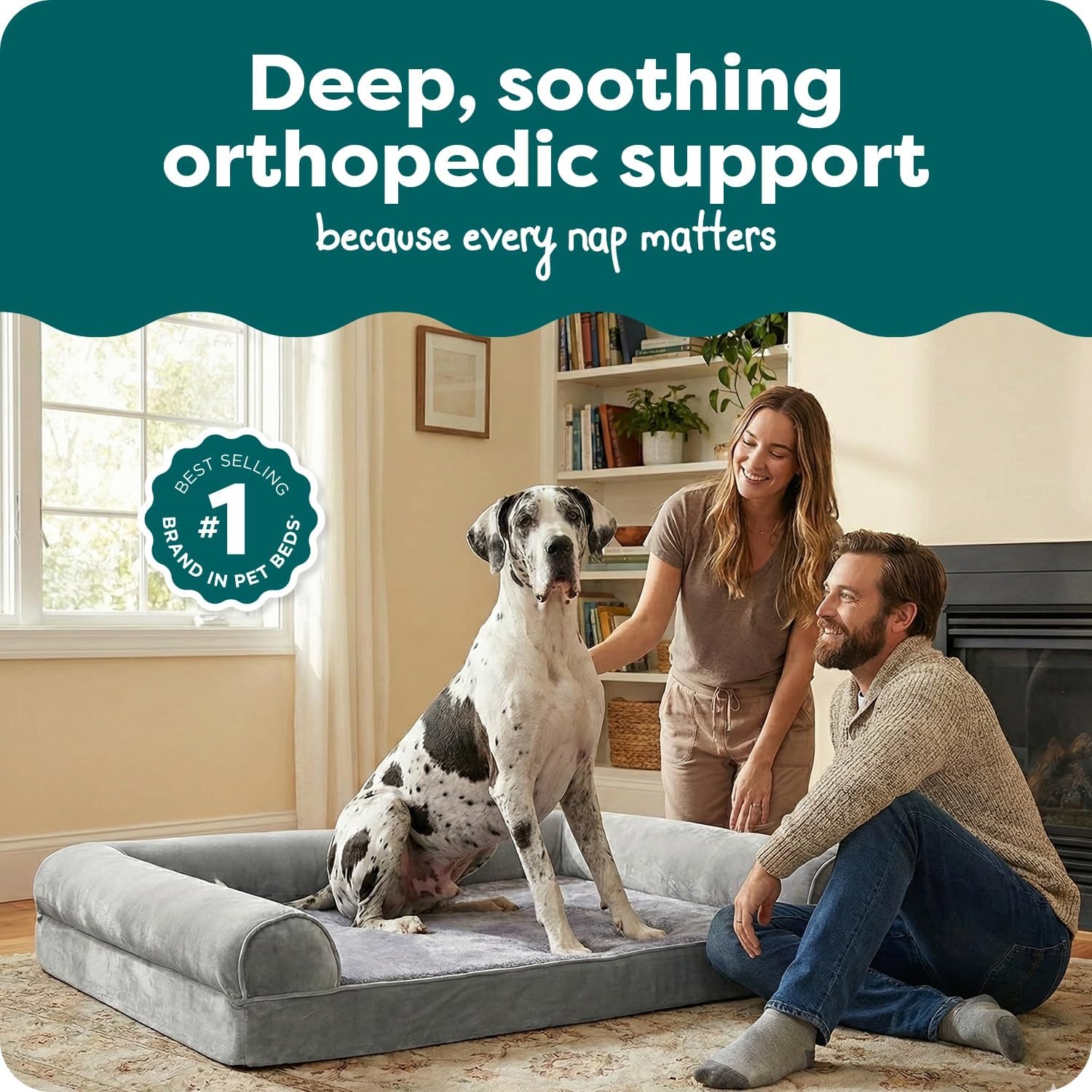 image:imageFurhaven Orthopedic Dog Bed for Large Dogs w Removable Bolsters amp Washable Cover For Dogs Up to 95 lbs Quilted Sofa Navy Blue JumboXLSmoke Gray
