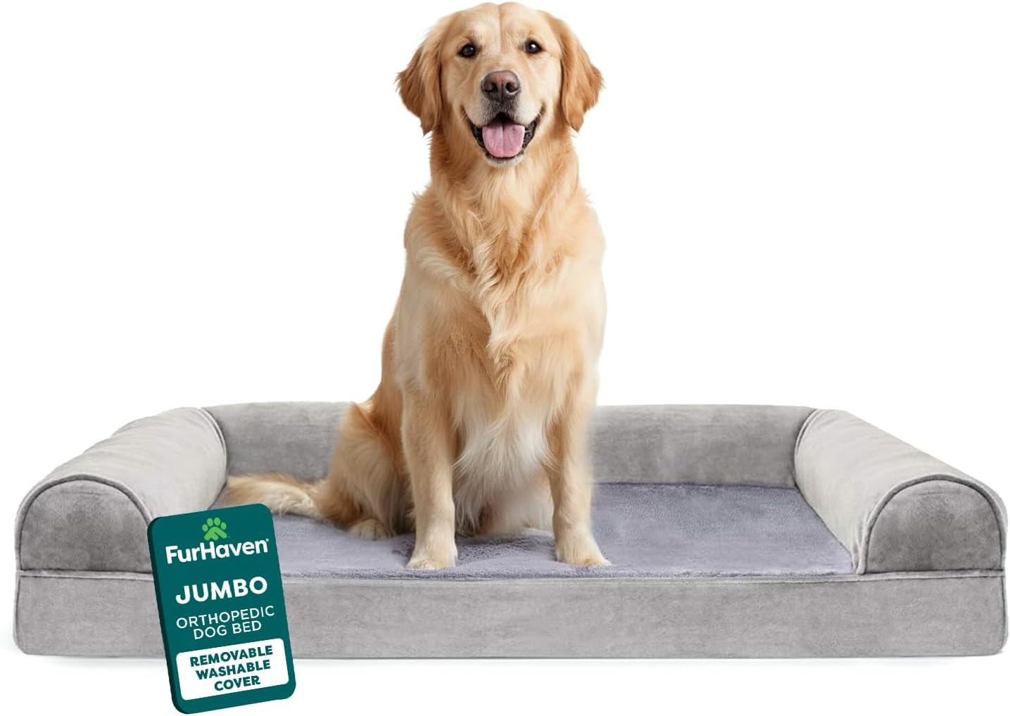 image:imageFurhaven Orthopedic Dog Bed for Large Dogs w Removable Bolsters amp Washable Cover For Dogs Up to 95 lbs Quilted Sofa Navy Blue JumboXLSmoke Gray
