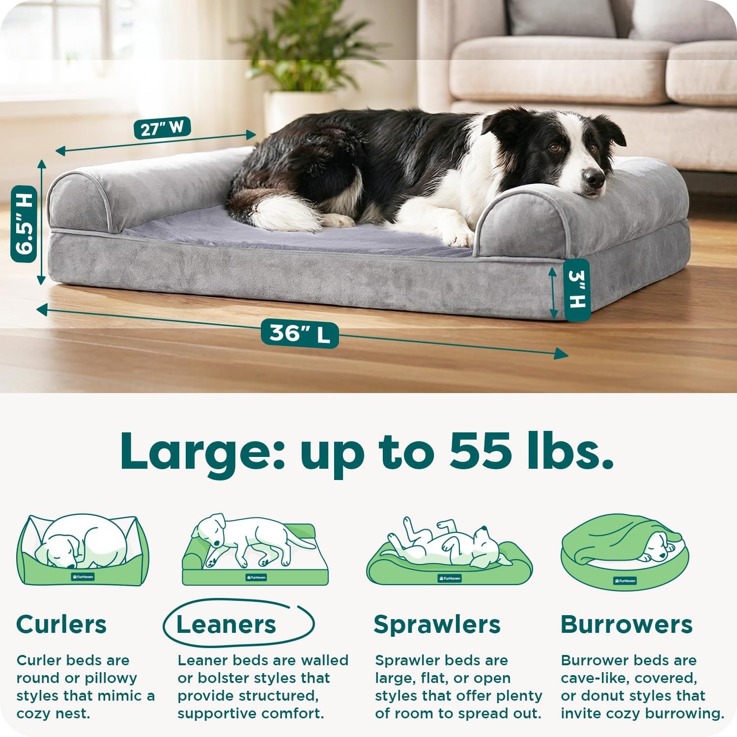 image:imageFurhaven Orthopedic Dog Bed for Large Dogs w Removable Bolsters amp Washable Cover For Dogs Up to 95 lbs Quilted Sofa Navy Blue JumboXLSmoke Gray