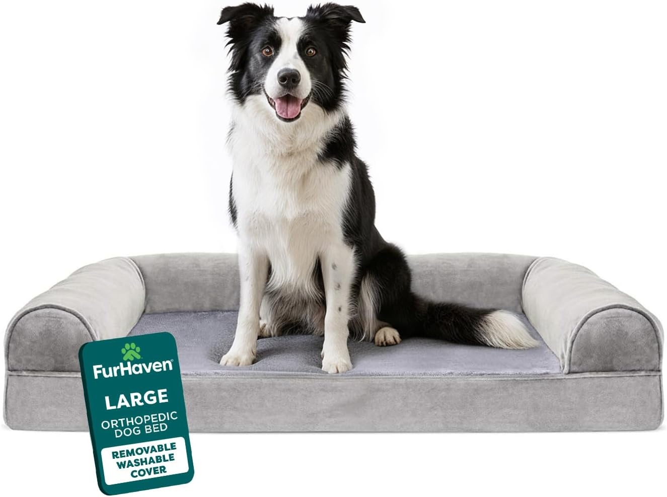 image:imageFurhaven Orthopedic Dog Bed for Large Dogs w Removable Bolsters amp Washable Cover For Dogs Up to 95 lbs Quilted Sofa Navy Blue JumboXLSmoke Gray
