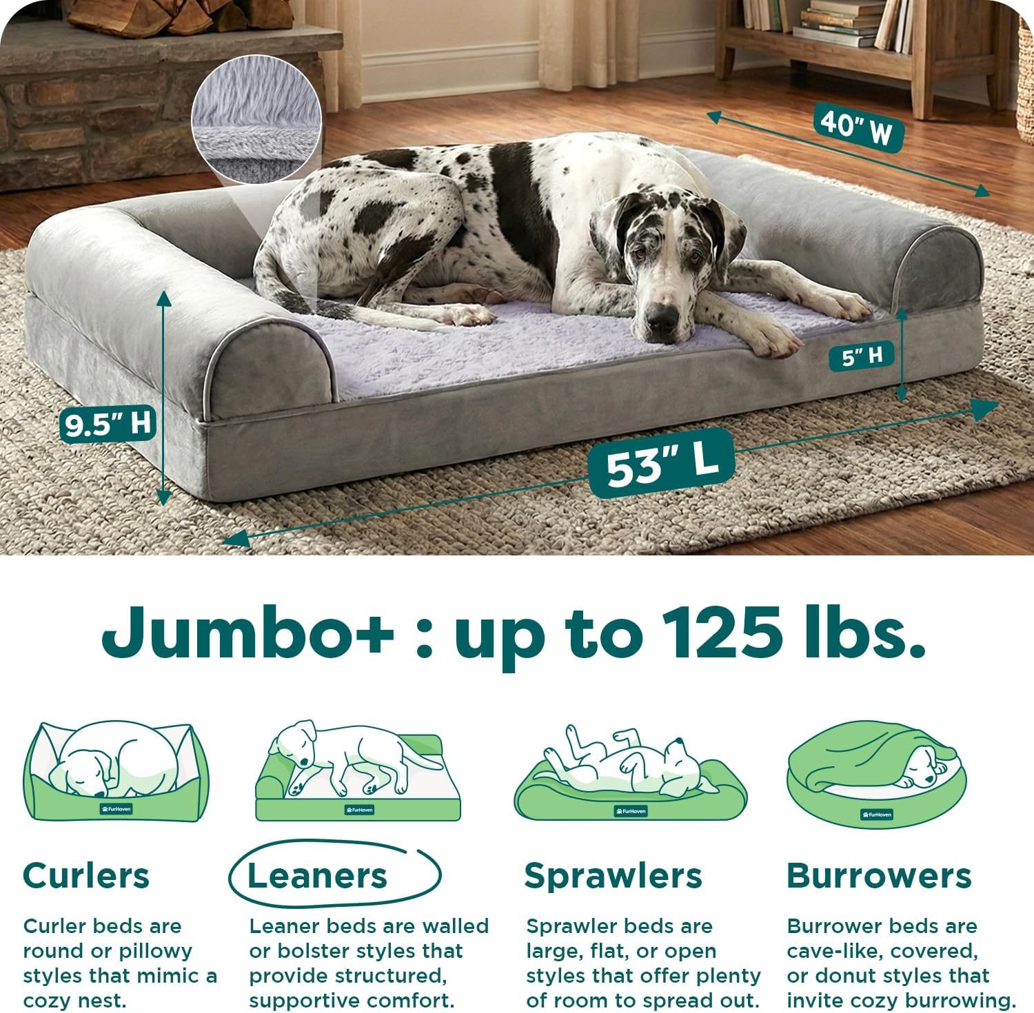 image:imageFurhaven Orthopedic Dog Bed for Large Dogs w Removable Bolsters amp Washable Cover For Dogs Up to 95 lbs Quilted Sofa Navy Blue JumboXLSmoke Gray