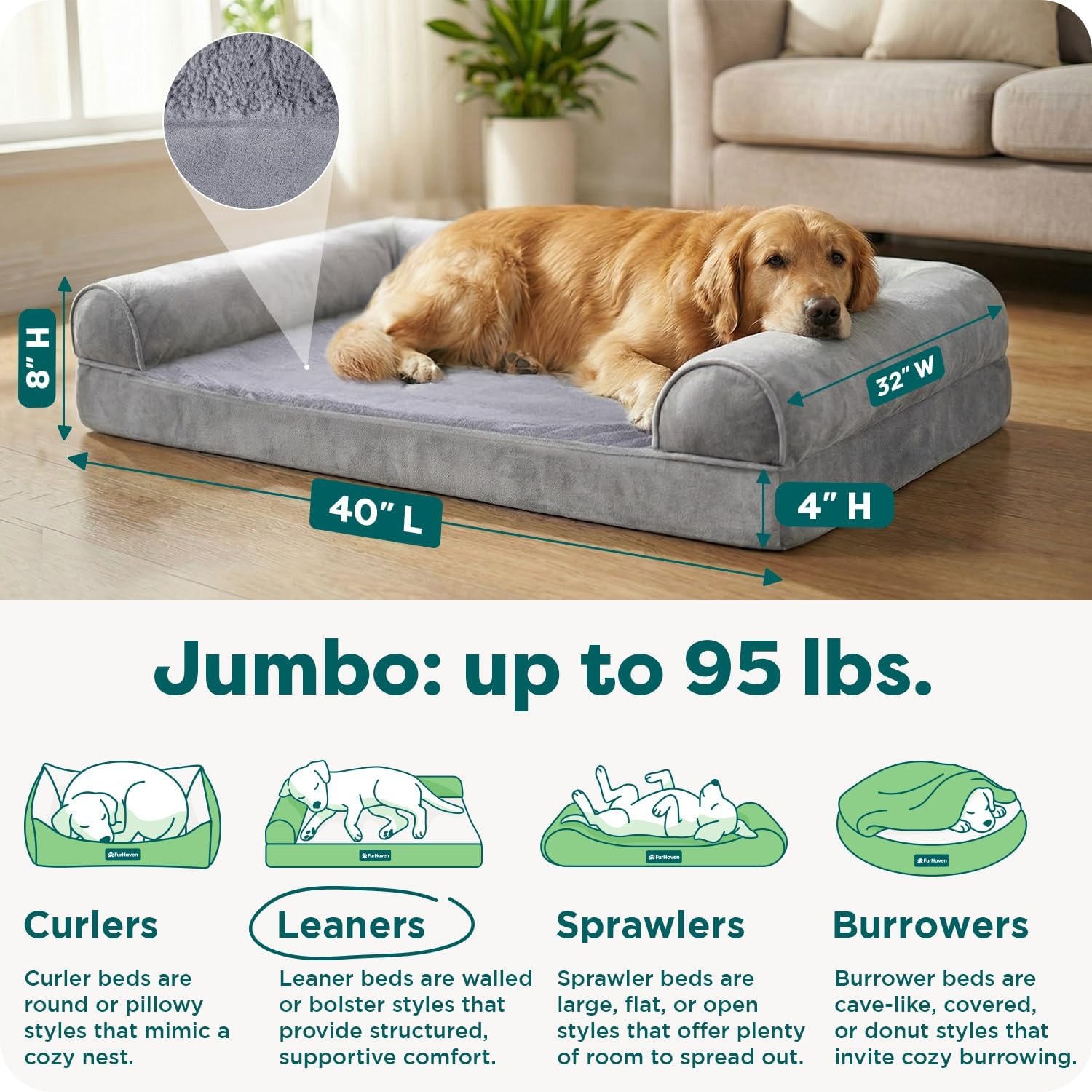 image:imageFurhaven Orthopedic Dog Bed for Large Dogs w Removable Bolsters amp Washable Cover For Dogs Up to 95 lbs Quilted Sofa Navy Blue JumboXLSmoke Gray