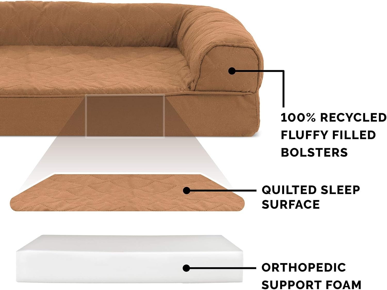 image:imageFurhaven Orthopedic Dog Bed for Large Dogs w Removable Bolsters amp Washable Cover For Dogs Up to 95 lbs Quilted Sofa Navy Blue JumboXLToasted Brown