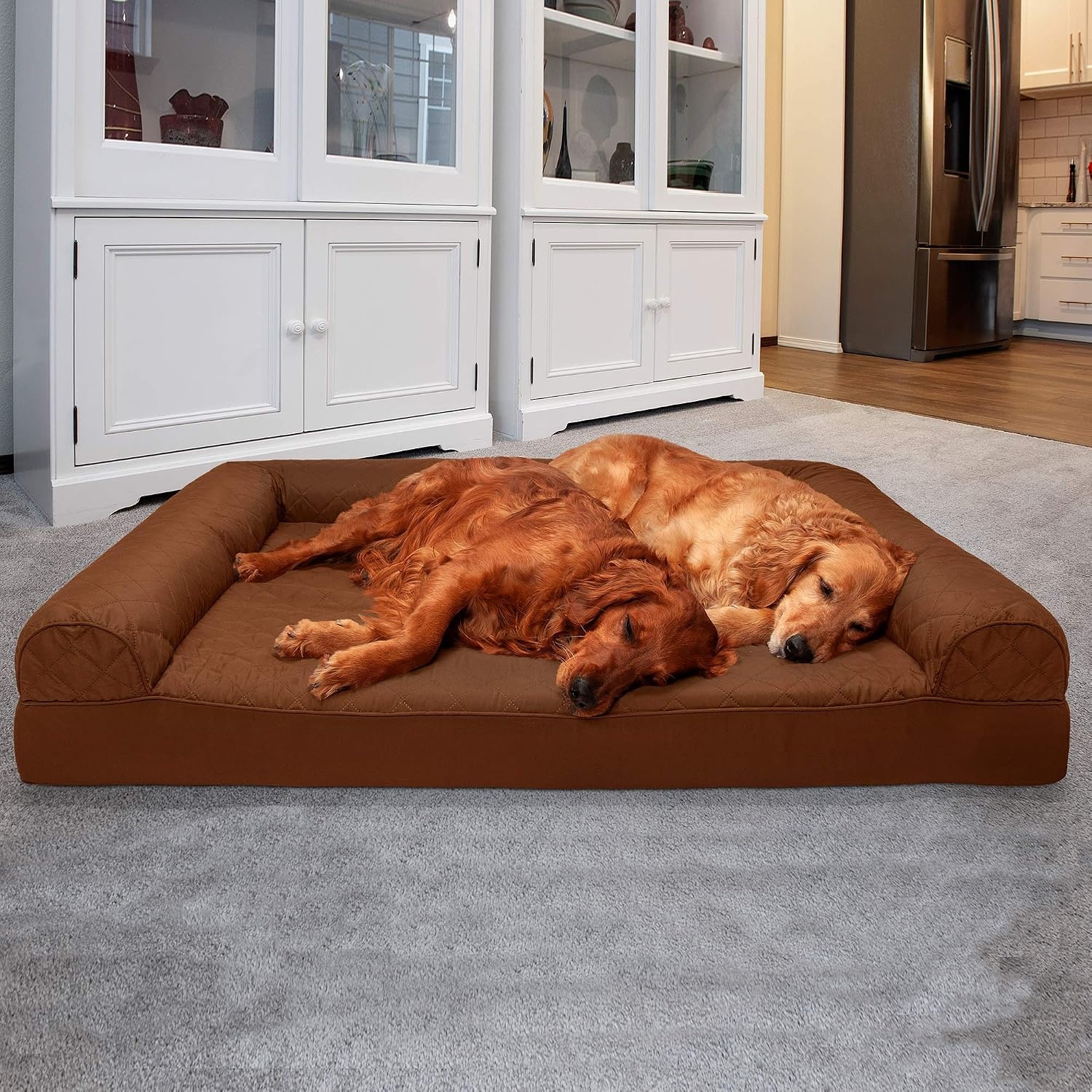 image:imageFurhaven Orthopedic Dog Bed for Large Dogs w Removable Bolsters amp Washable Cover For Dogs Up to 95 lbs Quilted Sofa Navy Blue JumboXLToasted Brown
