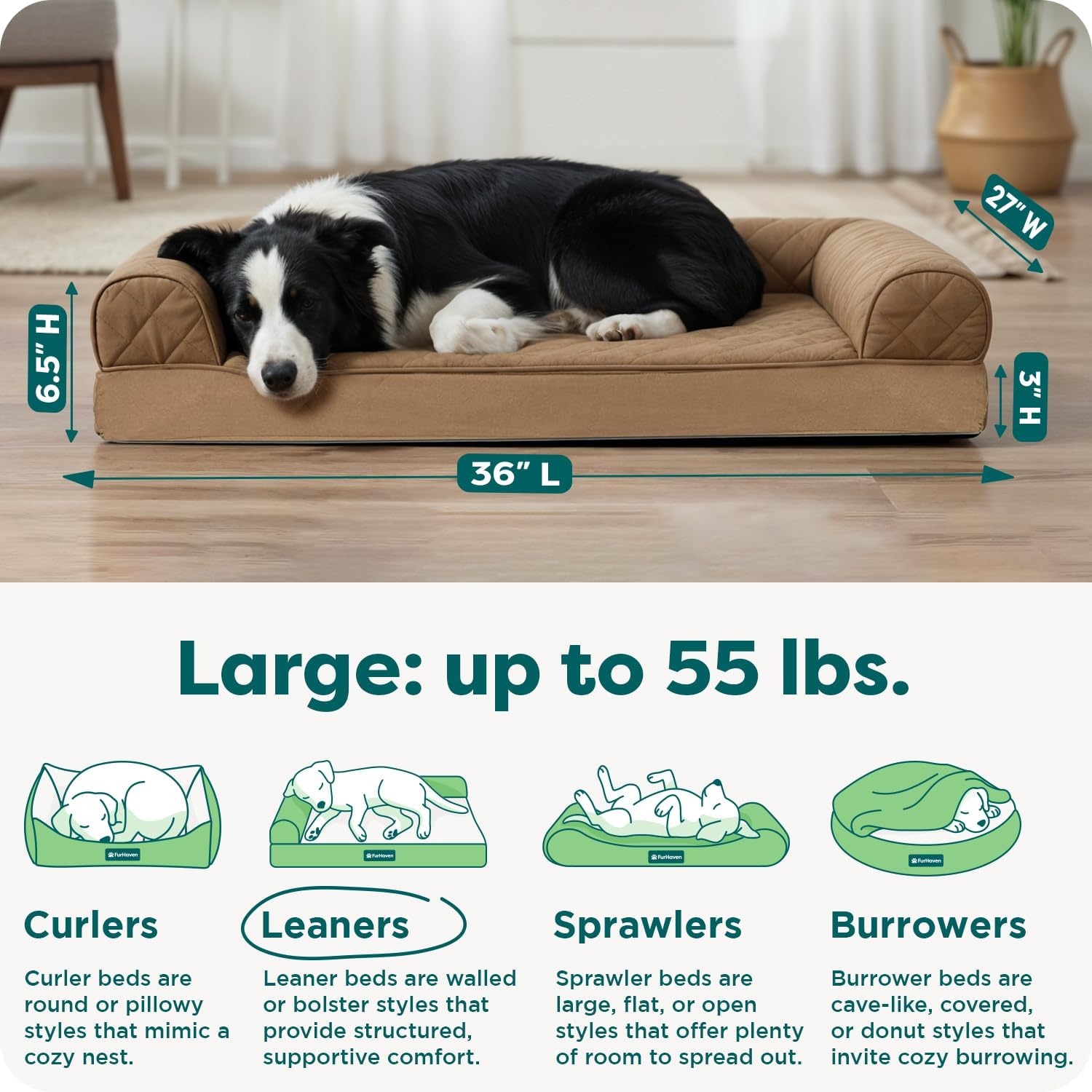 image:imageFurhaven Orthopedic Dog Bed for Large Dogs w Removable Bolsters amp Washable Cover For Dogs Up to 95 lbs Quilted Sofa Navy Blue JumboXLToasted Brown