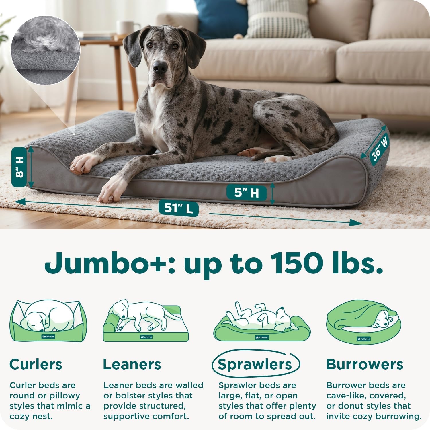 image:imageFurhaven Orthopedic Dog Bed for Large Dogs w Removable Washable Cover For Dogs Up to 150 lbs Ultra Plush Faux Fur amp Suede Luxe Lounger Contour Mattress Gray Jumbo PlusXXLGray