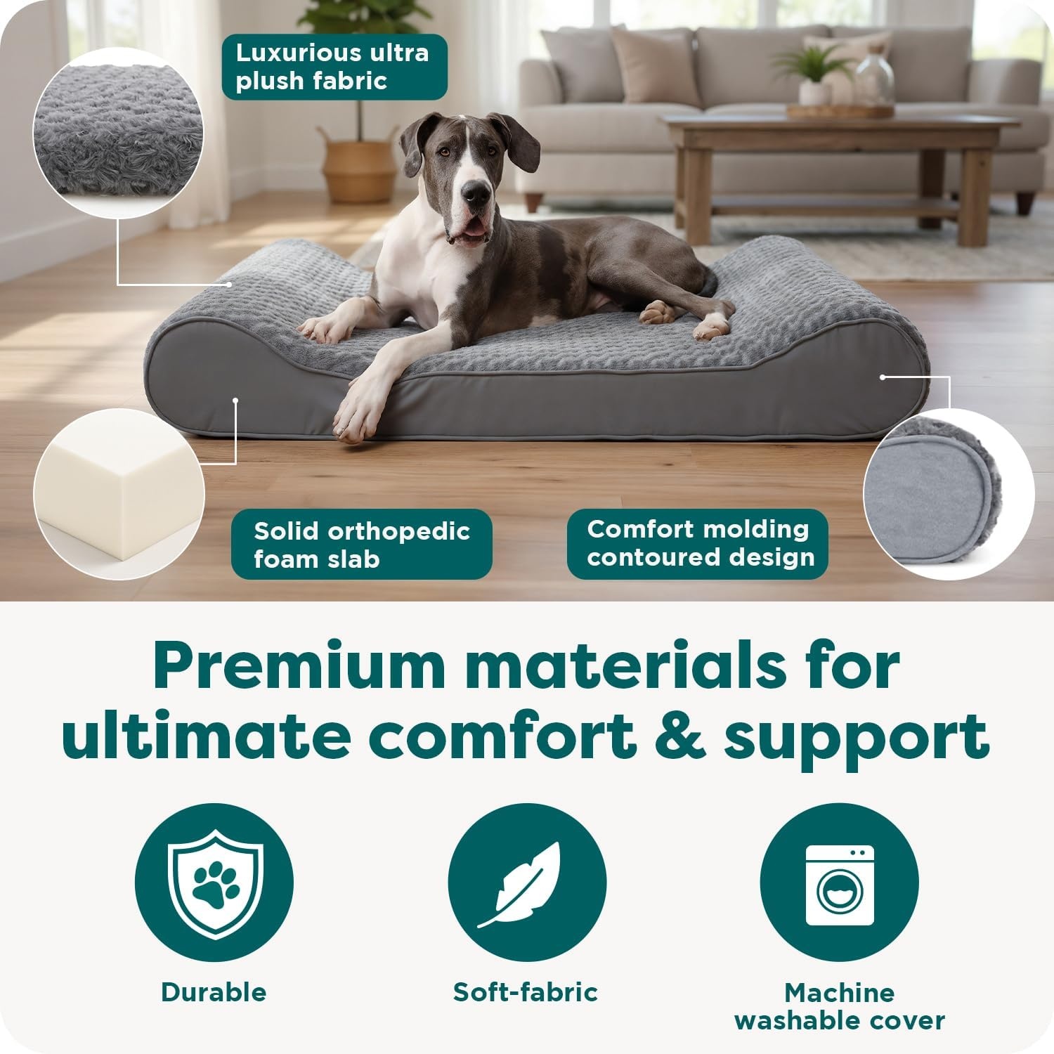 image:imageFurhaven Orthopedic Dog Bed for Large Dogs w Removable Washable Cover For Dogs Up to 150 lbs Ultra Plush Faux Fur amp Suede Luxe Lounger Contour Mattress Gray Jumbo PlusXXLGray