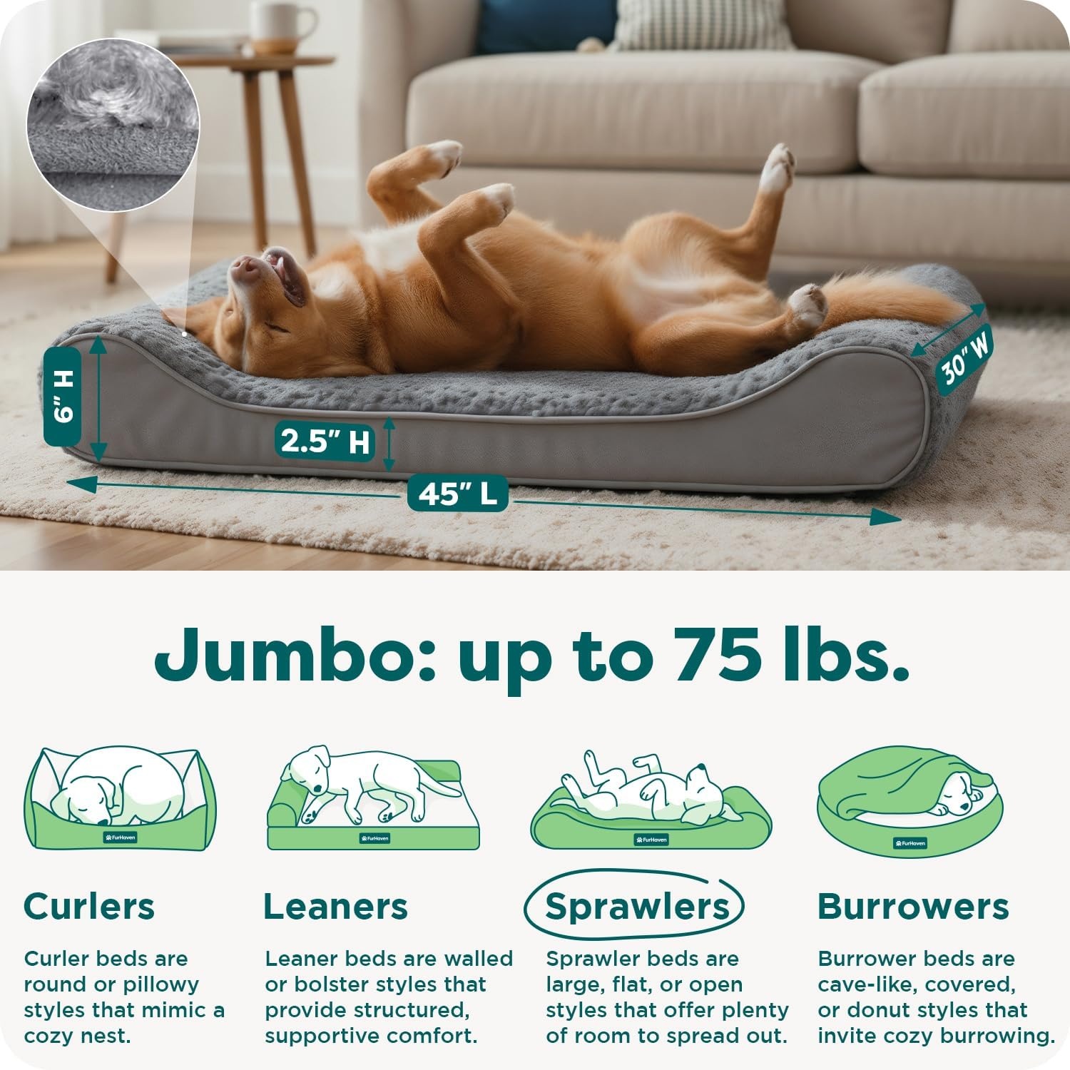 image:imageFurhaven Orthopedic Dog Bed for Large Dogs w Removable Washable Cover For Dogs Up to 150 lbs Ultra Plush Faux Fur amp Suede Luxe Lounger Contour Mattress Gray Jumbo PlusXXLGray