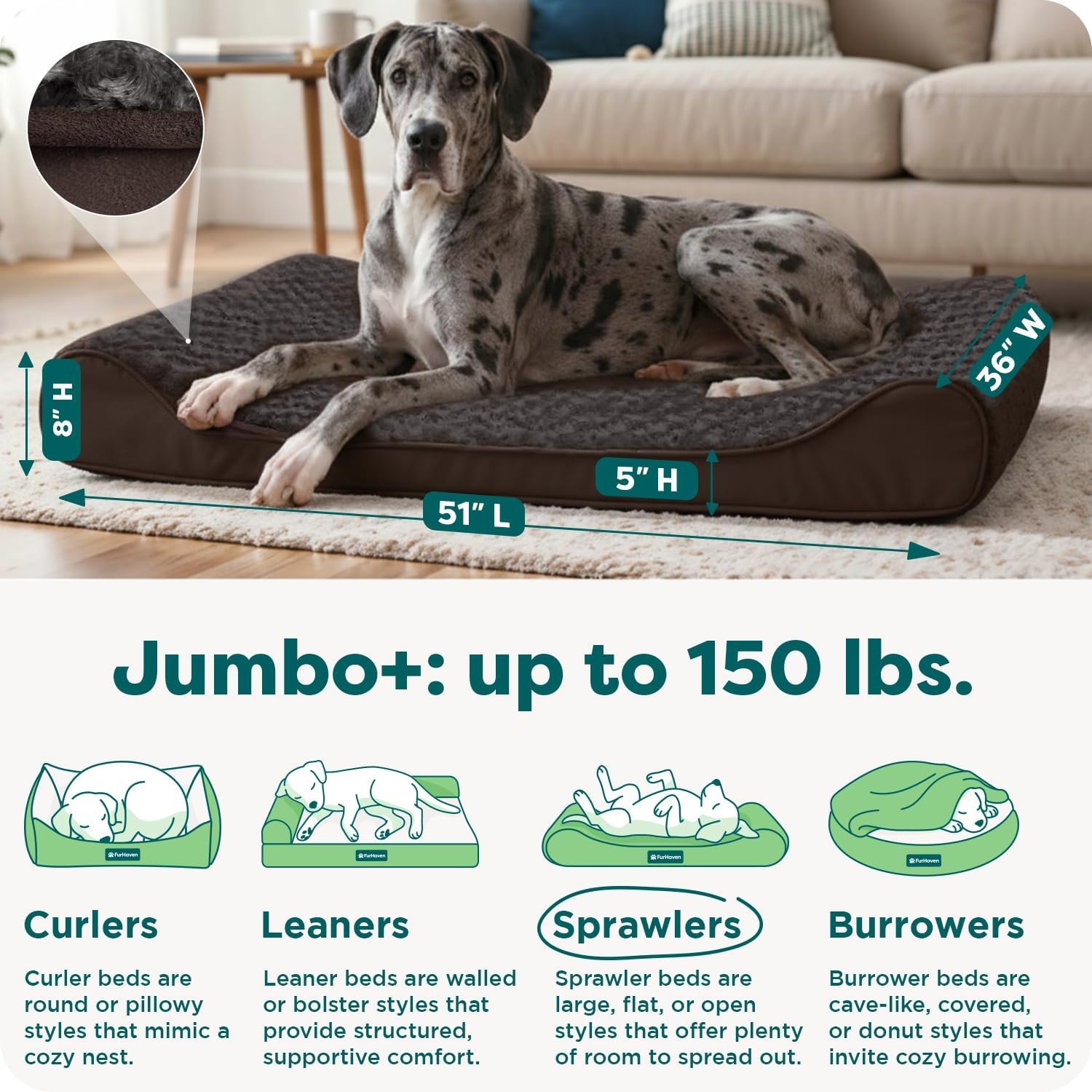 image:imageFurhaven Orthopedic Dog Bed for Large Dogs w Removable Washable Cover For Dogs Up to 150 lbs Ultra Plush Faux Fur amp Suede Luxe Lounger Contour Mattress Gray Jumbo PlusXXLChocolate