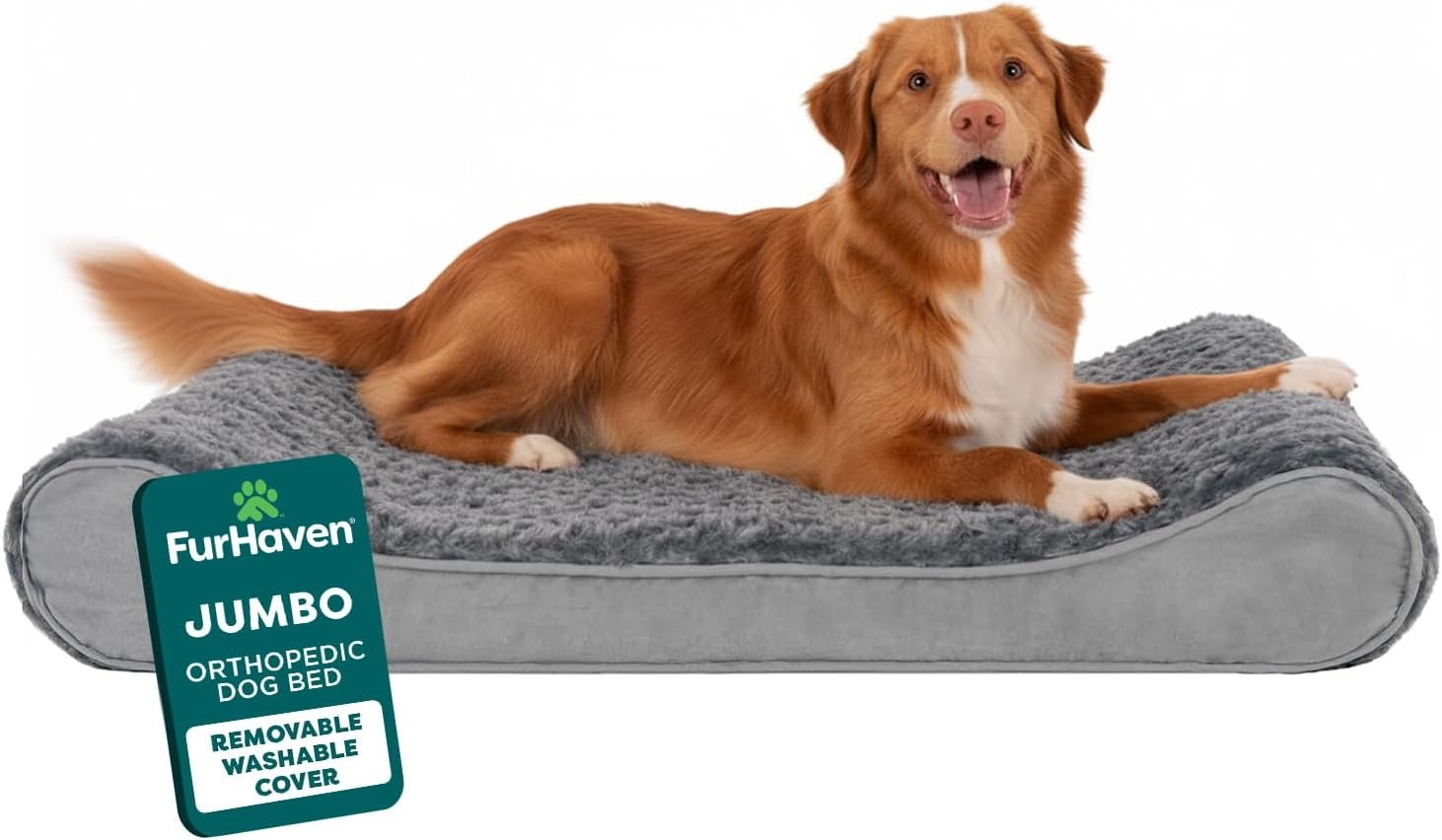 image:imageFurhaven Orthopedic Dog Bed for Large Dogs w Removable Washable Cover For Dogs Up to 150 lbs Ultra Plush Faux Fur amp Suede Luxe Lounger Contour Mattress Gray Jumbo PlusXXLGray