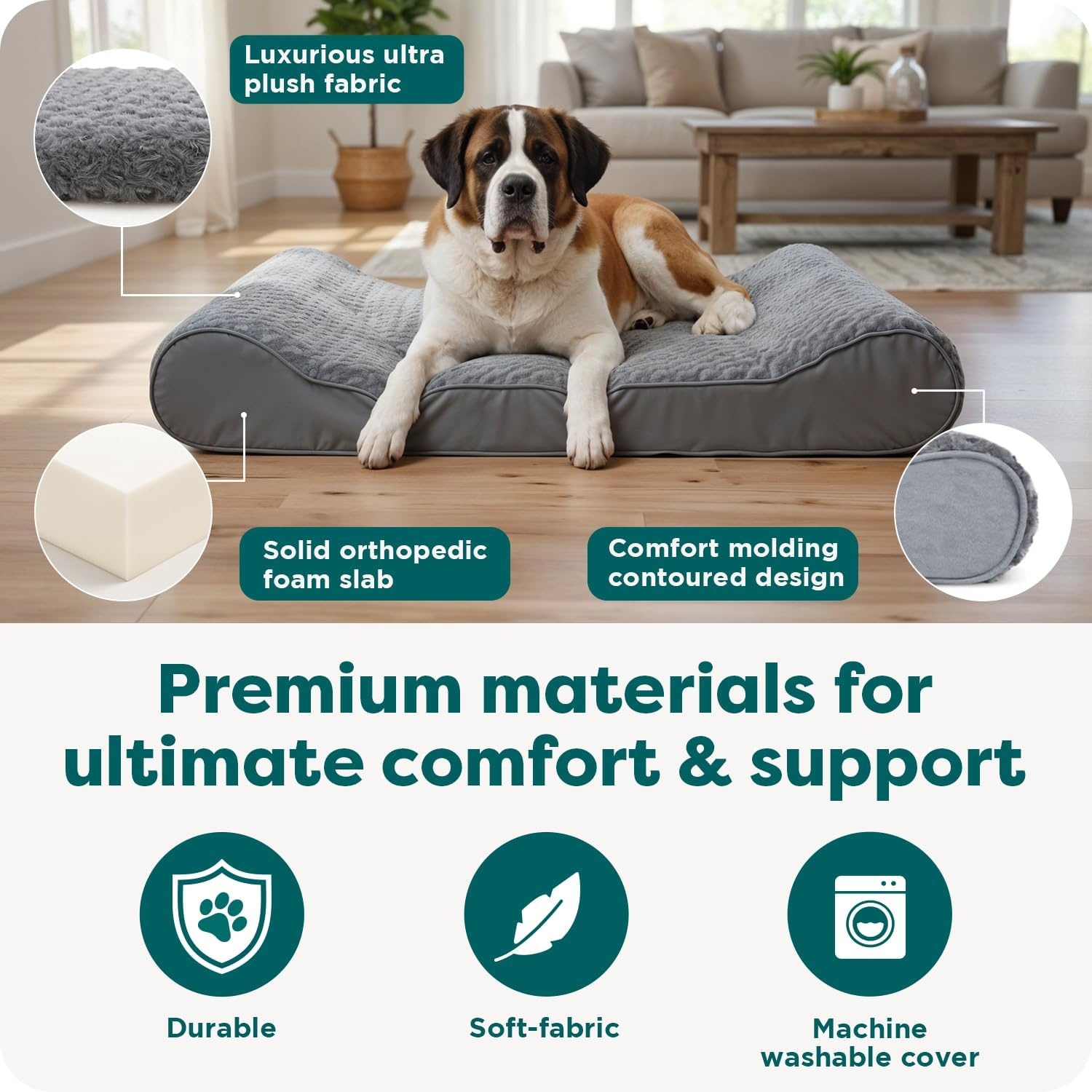image:imageFurhaven Orthopedic Dog Bed for Large Dogs w Removable Washable Cover For Dogs Up to 150 lbs Ultra Plush Faux Fur amp Suede Luxe Lounger Contour Mattress Gray Jumbo PlusXXLGray