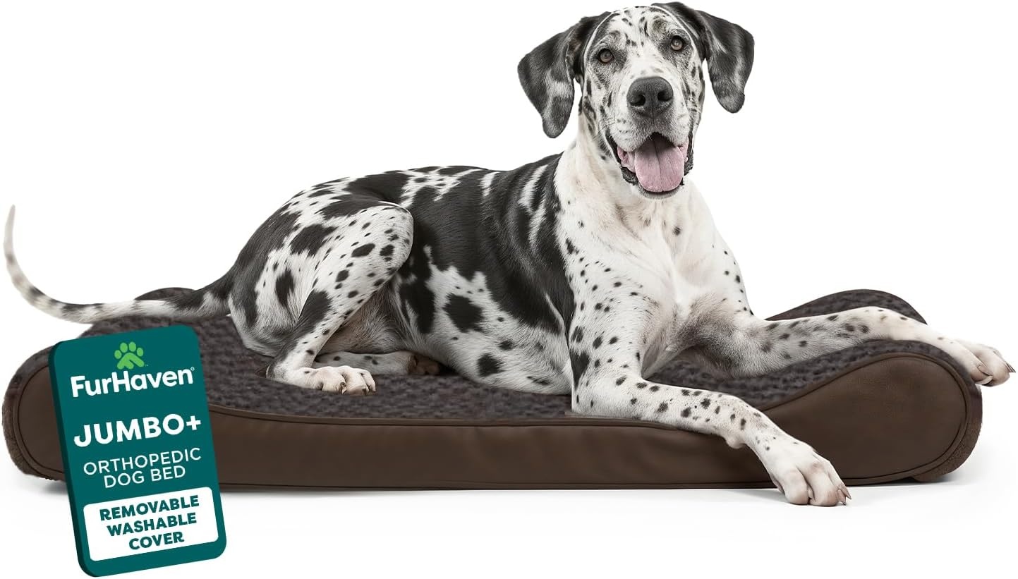 image:imageFurhaven Orthopedic Dog Bed for Large Dogs w Removable Washable Cover For Dogs Up to 150 lbs Ultra Plush Faux Fur amp Suede Luxe Lounger Contour Mattress Gray Jumbo PlusXXLChocolate
