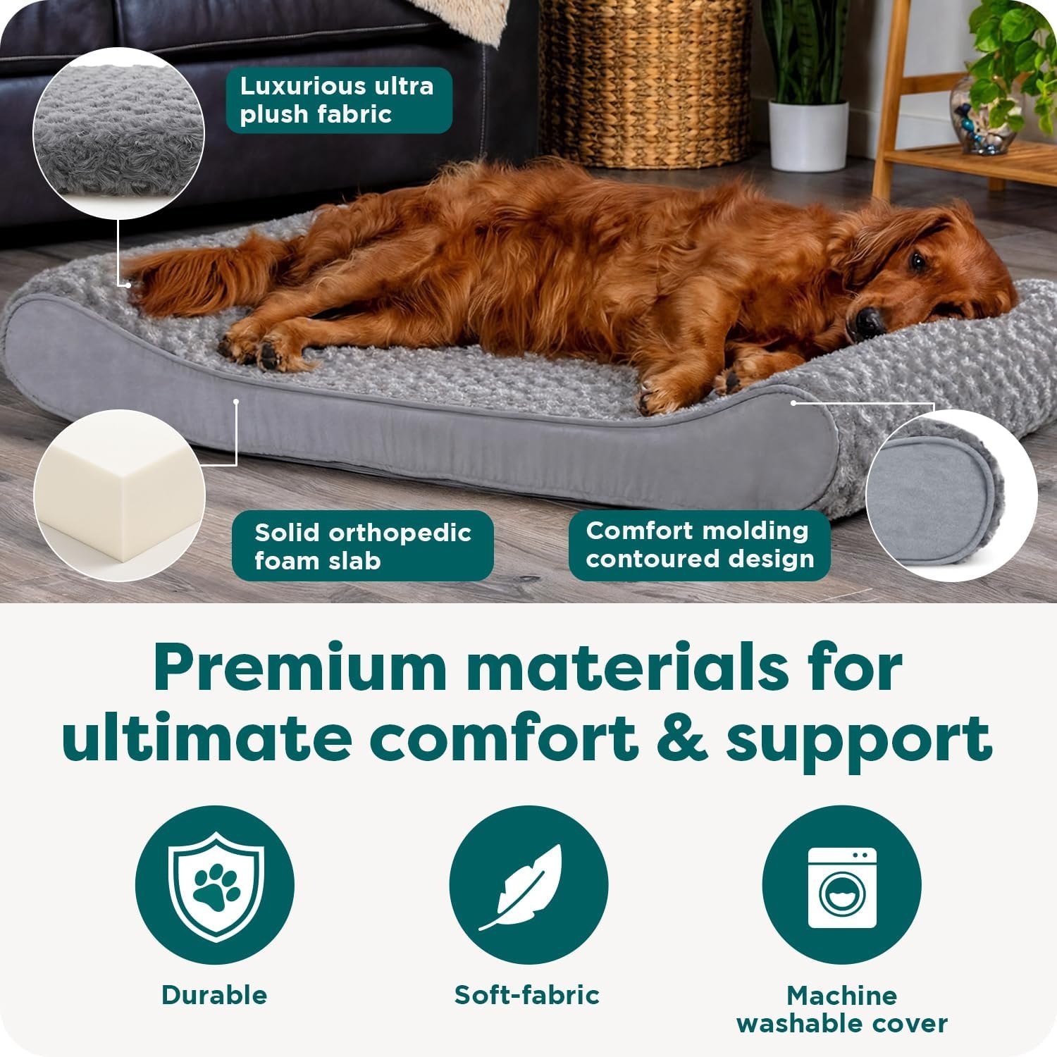 image:imageFurhaven Orthopedic Dog Bed for Large Dogs w Removable Washable Cover For Dogs Up to 150 lbs Ultra Plush Faux Fur amp Suede Luxe Lounger Contour Mattress Gray Jumbo PlusXXLGray