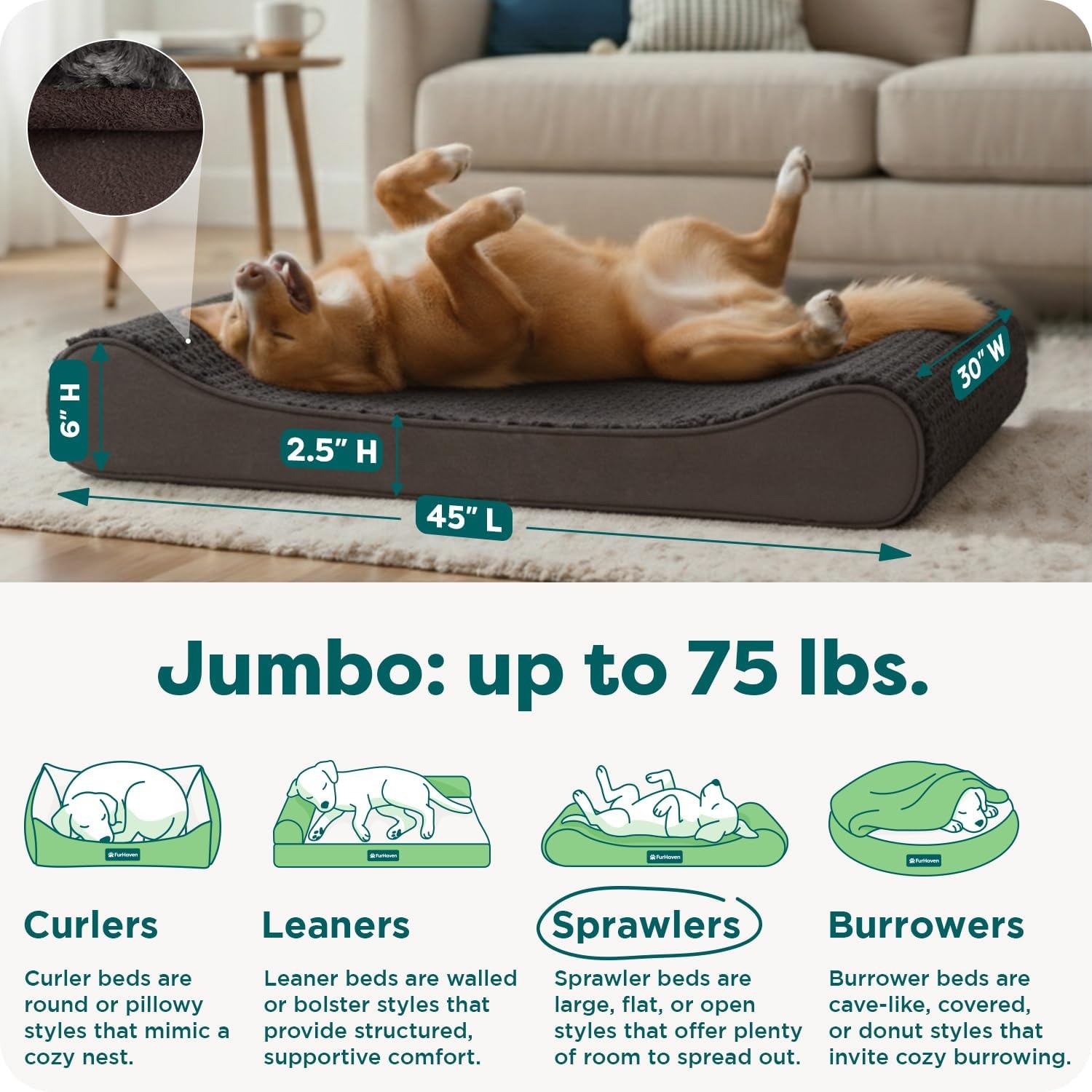 image:imageFurhaven Orthopedic Dog Bed for Large Dogs w Removable Washable Cover For Dogs Up to 150 lbs Ultra Plush Faux Fur amp Suede Luxe Lounger Contour Mattress Gray Jumbo PlusXXLChocolate