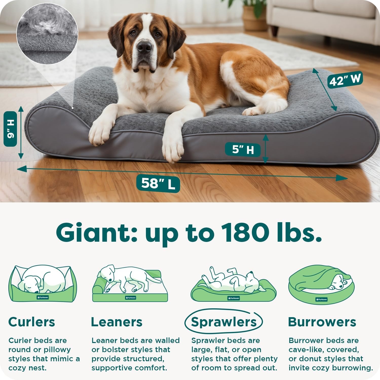 image:imageFurhaven Orthopedic Dog Bed for Large Dogs w Removable Washable Cover For Dogs Up to 150 lbs Ultra Plush Faux Fur amp Suede Luxe Lounger Contour Mattress Gray Jumbo PlusXXLGray