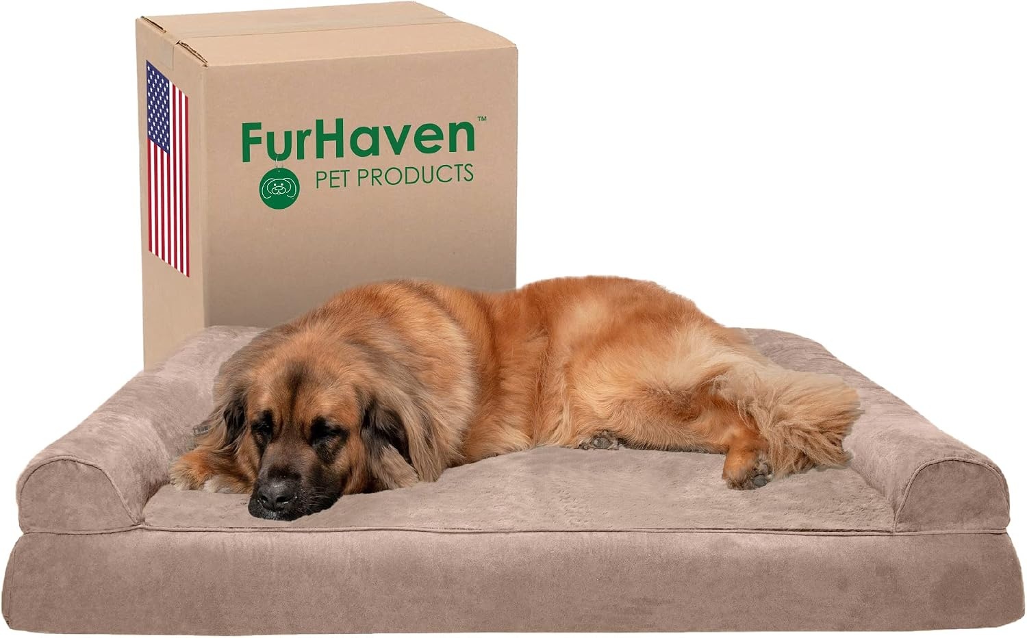 image:imageFurhaven Orthopedic Dog Bed for LargeMedium Dogs w Removable Bolsters amp Washable Cover For Dogs Up to 55 lbs Plush amp Suede Sofa Gray LargeAlmondine