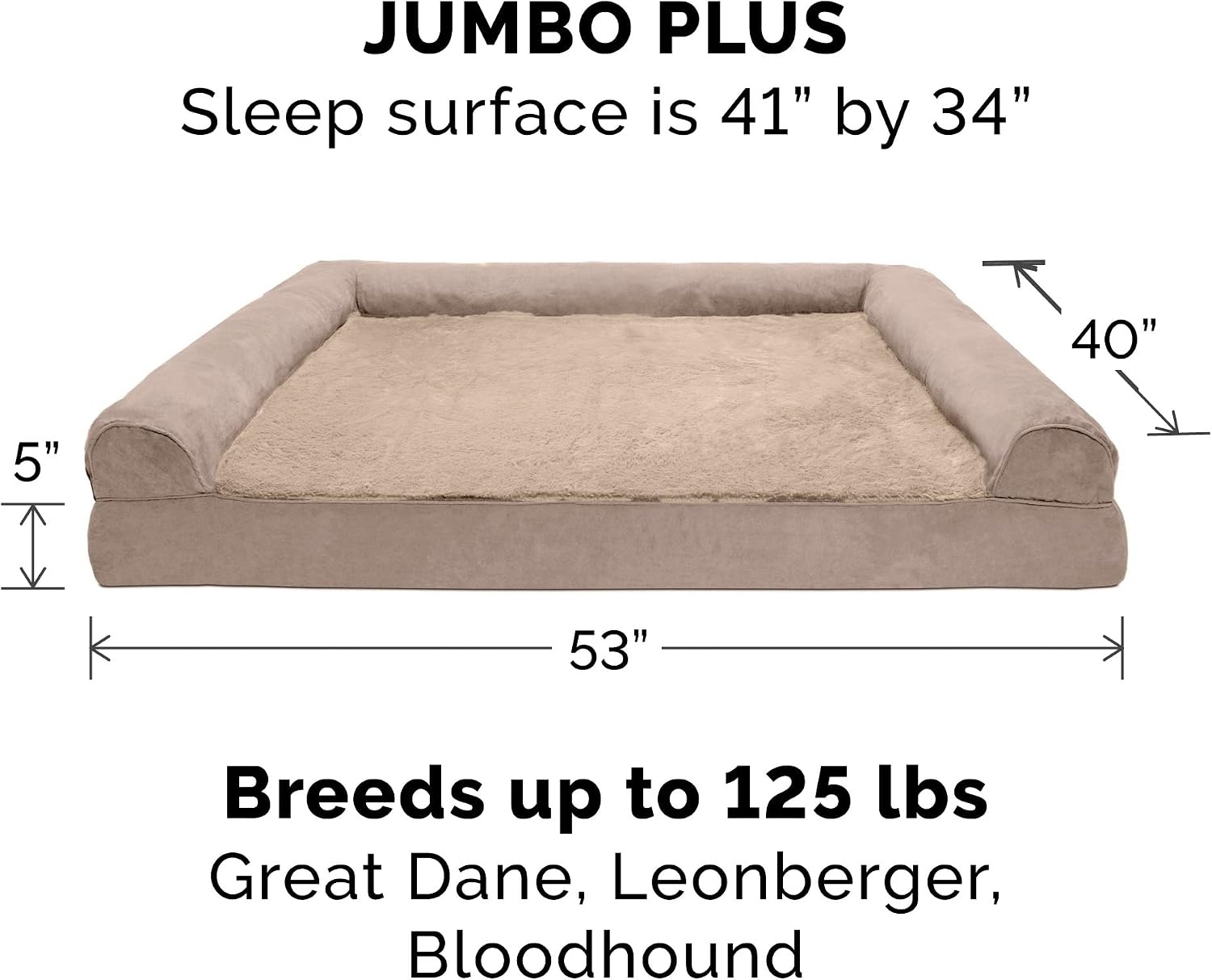 image:imageFurhaven Orthopedic Dog Bed for LargeMedium Dogs w Removable Bolsters amp Washable Cover For Dogs Up to 55 lbs Plush amp Suede Sofa Gray LargeAlmondine