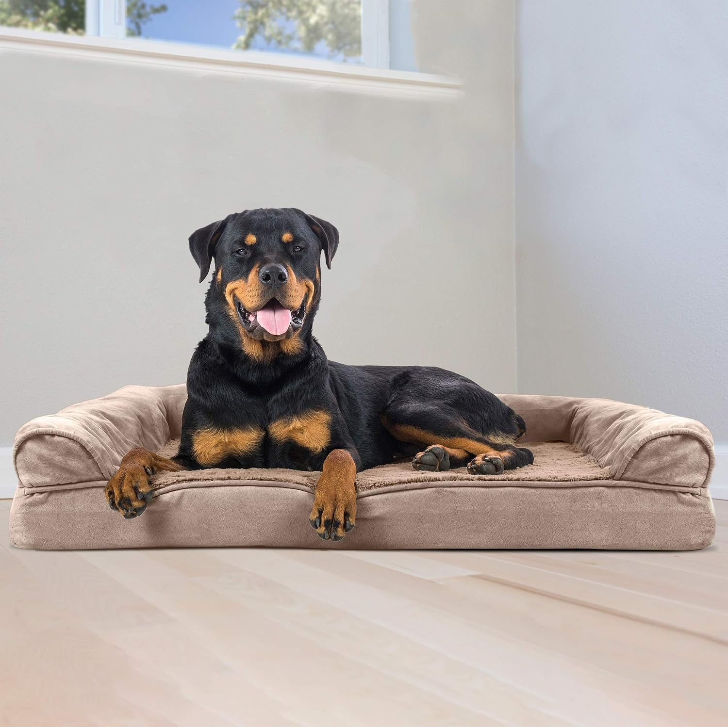 image:imageFurhaven Orthopedic Dog Bed for LargeMedium Dogs w Removable Bolsters amp Washable Cover For Dogs Up to 55 lbs Plush amp Suede Sofa Gray LargeAlmondine
