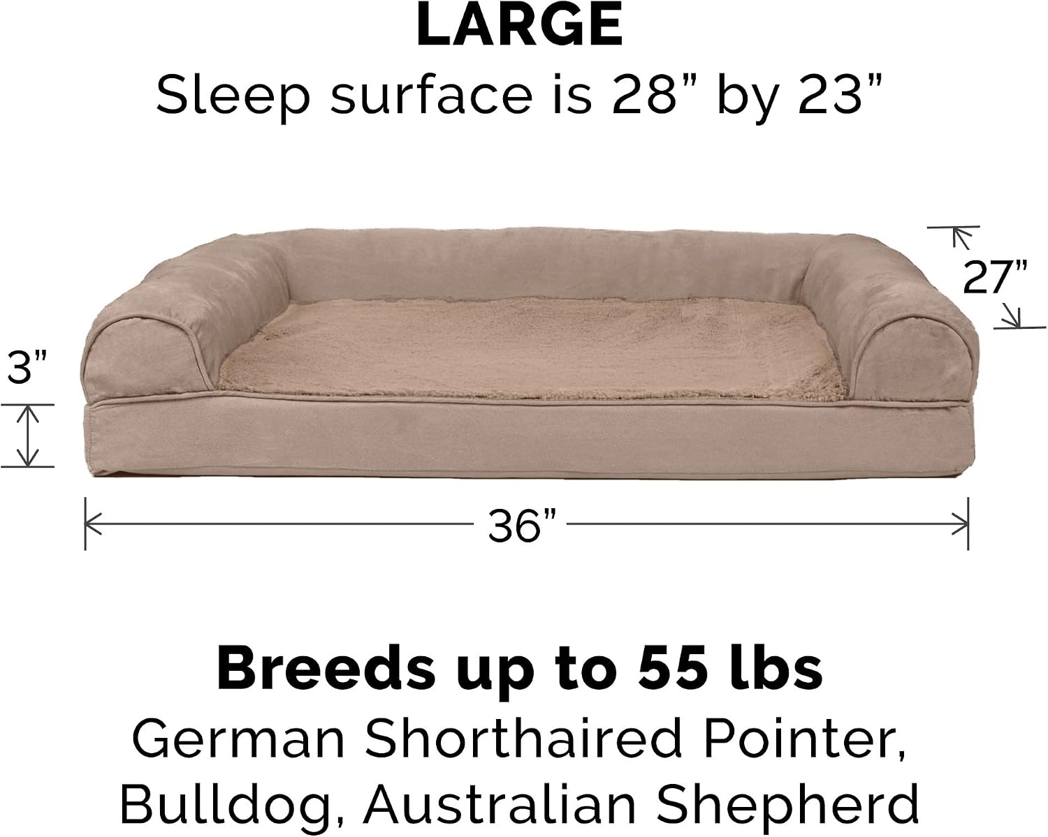 image:imageFurhaven Orthopedic Dog Bed for LargeMedium Dogs w Removable Bolsters amp Washable Cover For Dogs Up to 55 lbs Plush amp Suede Sofa Gray LargeAlmondine