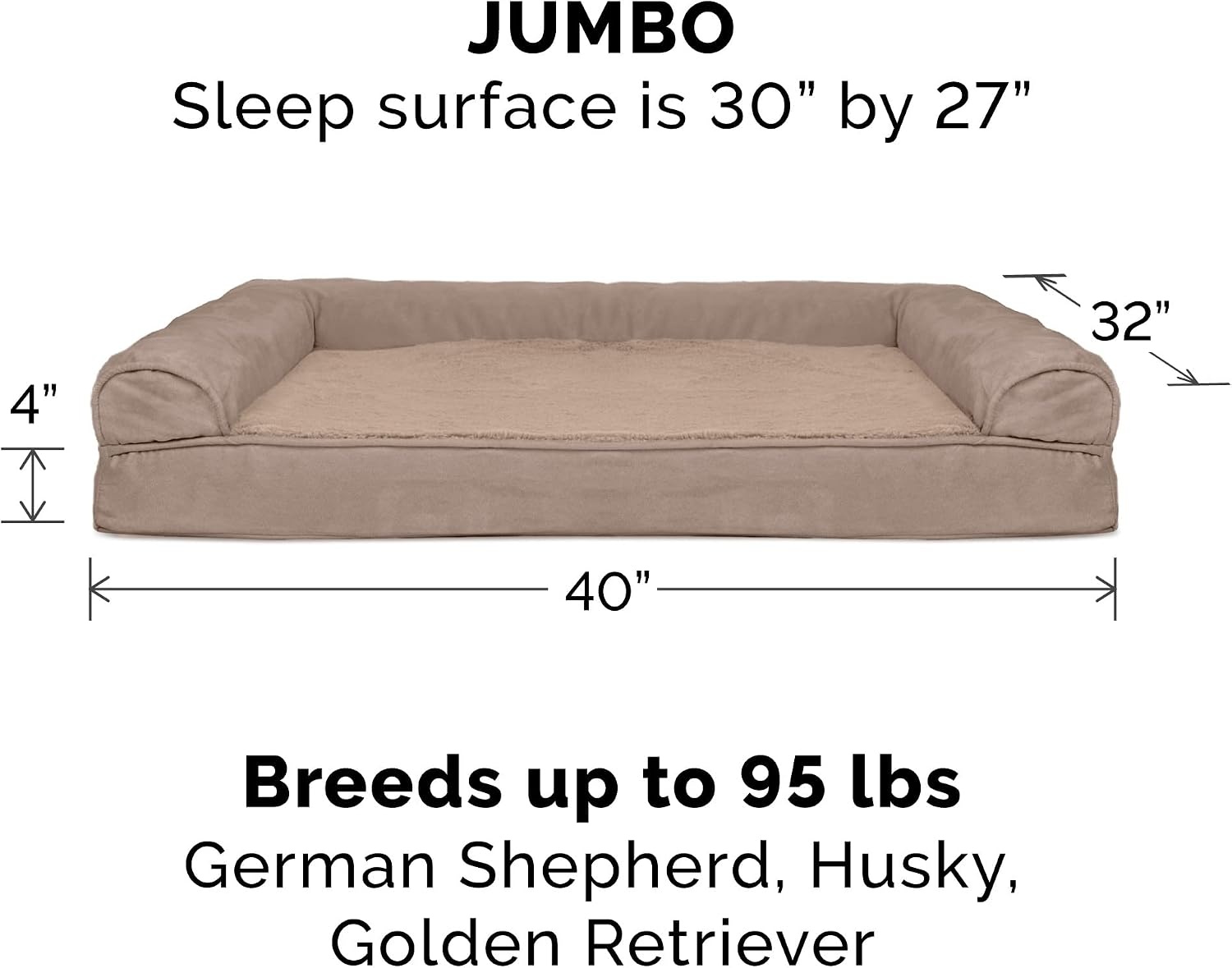 image:imageFurhaven Orthopedic Dog Bed for LargeMedium Dogs w Removable Bolsters amp Washable Cover For Dogs Up to 55 lbs Plush amp Suede Sofa Gray LargeAlmondine