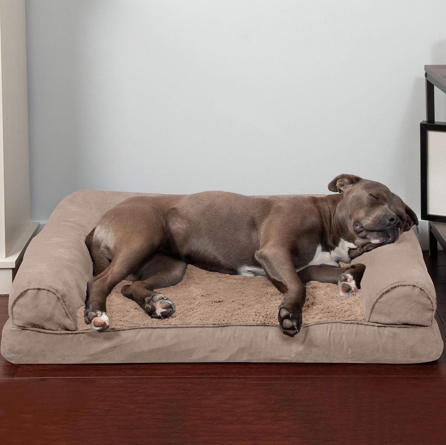 image:imageFurhaven Orthopedic Dog Bed for LargeMedium Dogs w Removable Bolsters amp Washable Cover For Dogs Up to 55 lbs Plush amp Suede Sofa Gray LargeAlmondine